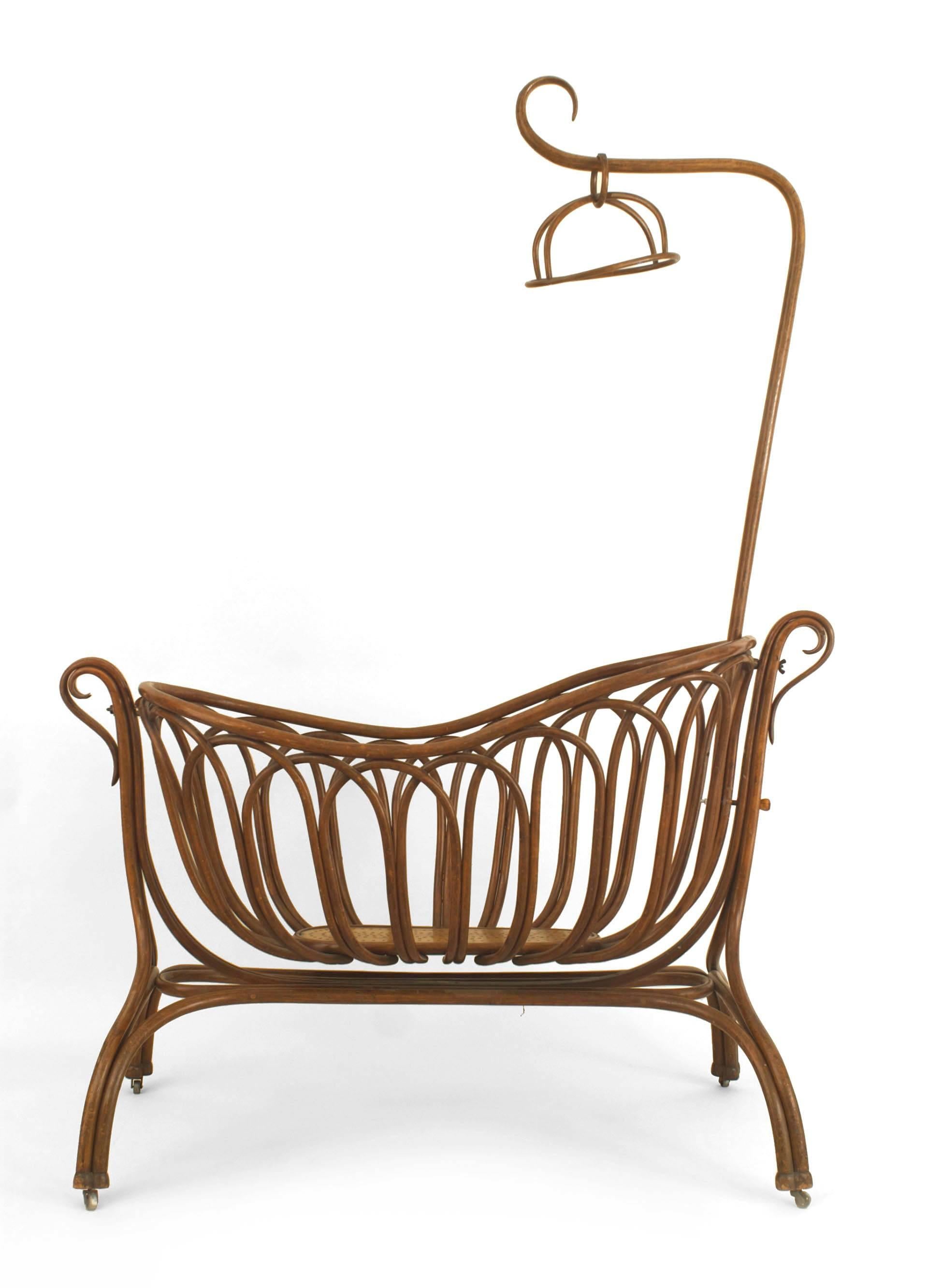 Austrian bentwood large cradle on stand with canopy. (19/20th Cent)

