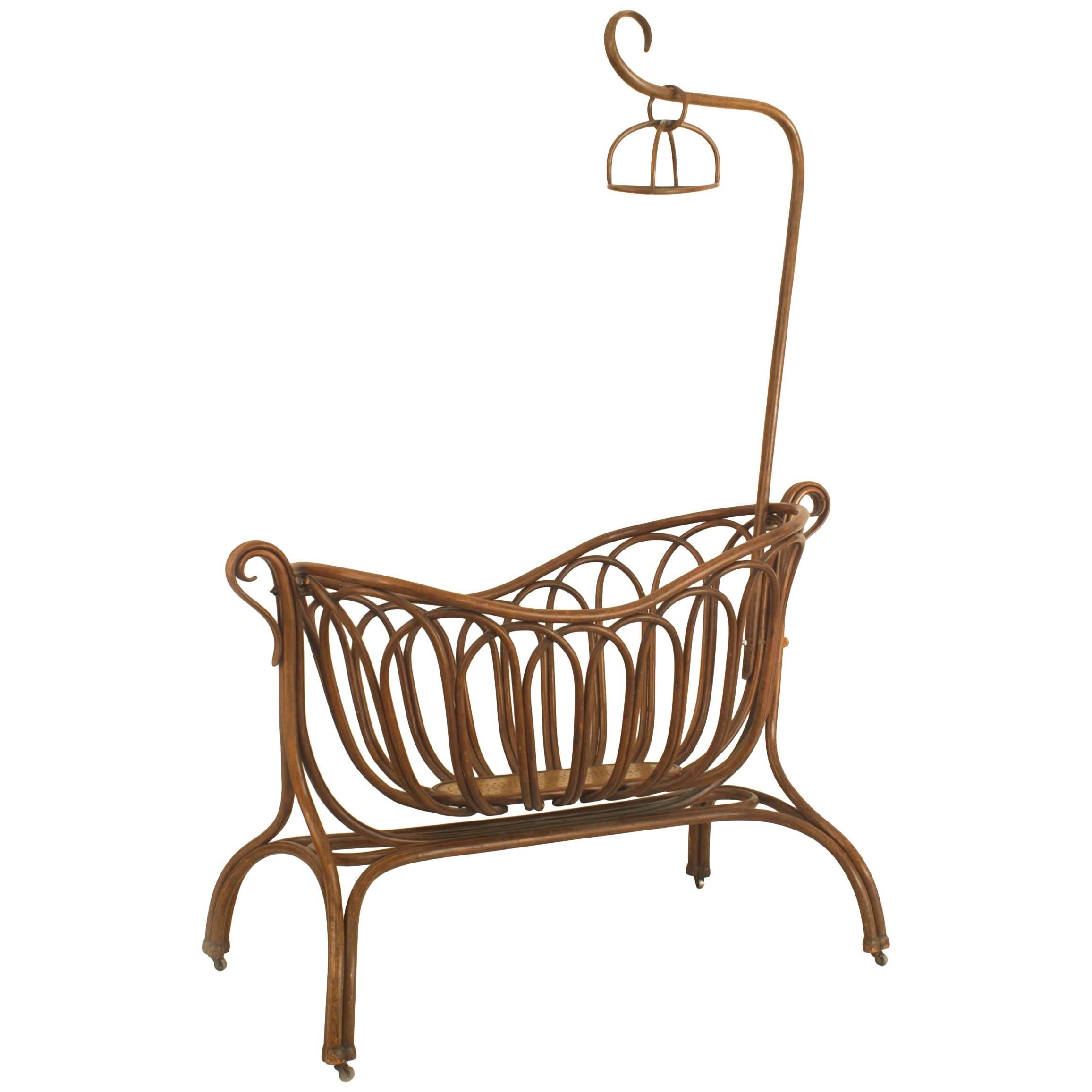 Austrian Bentwood Canopy Cradle For Sale