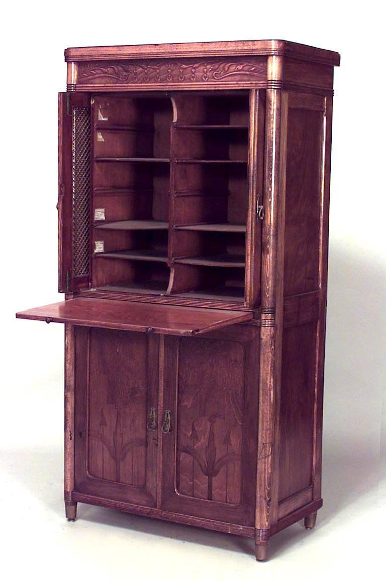 Austrian Secessionist Bentwood (19/20th Century) small secretary with 2 grill doors and 2 embossed wood doors. (J.&J. KOHN)
