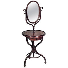 Austrian Bentwood Shaving Stand with Round Inlaid Shelf, 19th Century