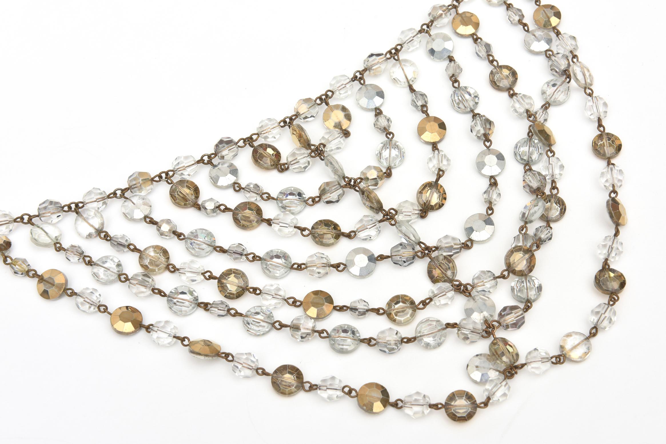 Modern Austrian Beveled Cut Crystals Tiered Bib Necklace Vintage For Sale