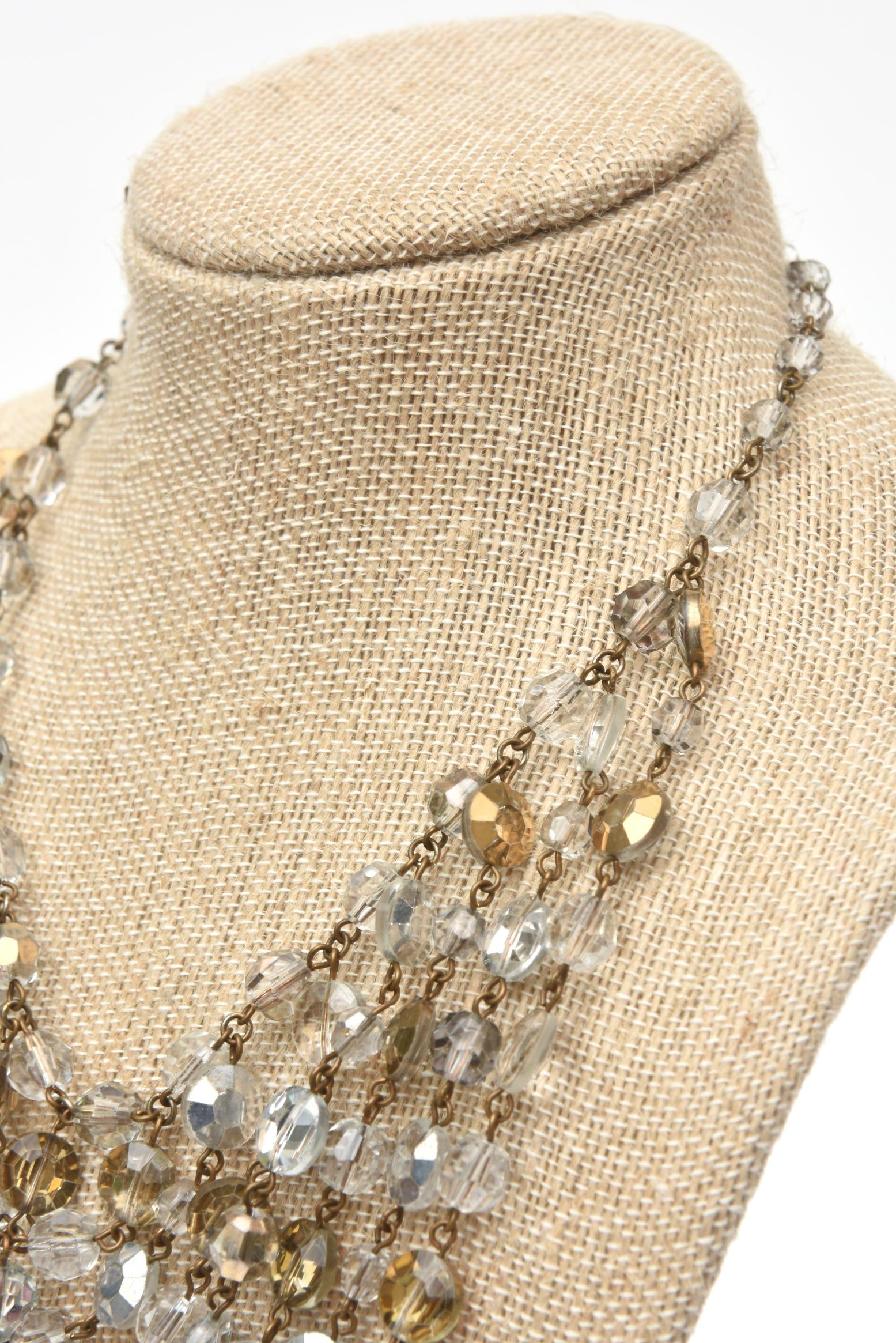 Austrian Beveled Cut Crystals Tiered Bib Necklace Vintage For Sale 1