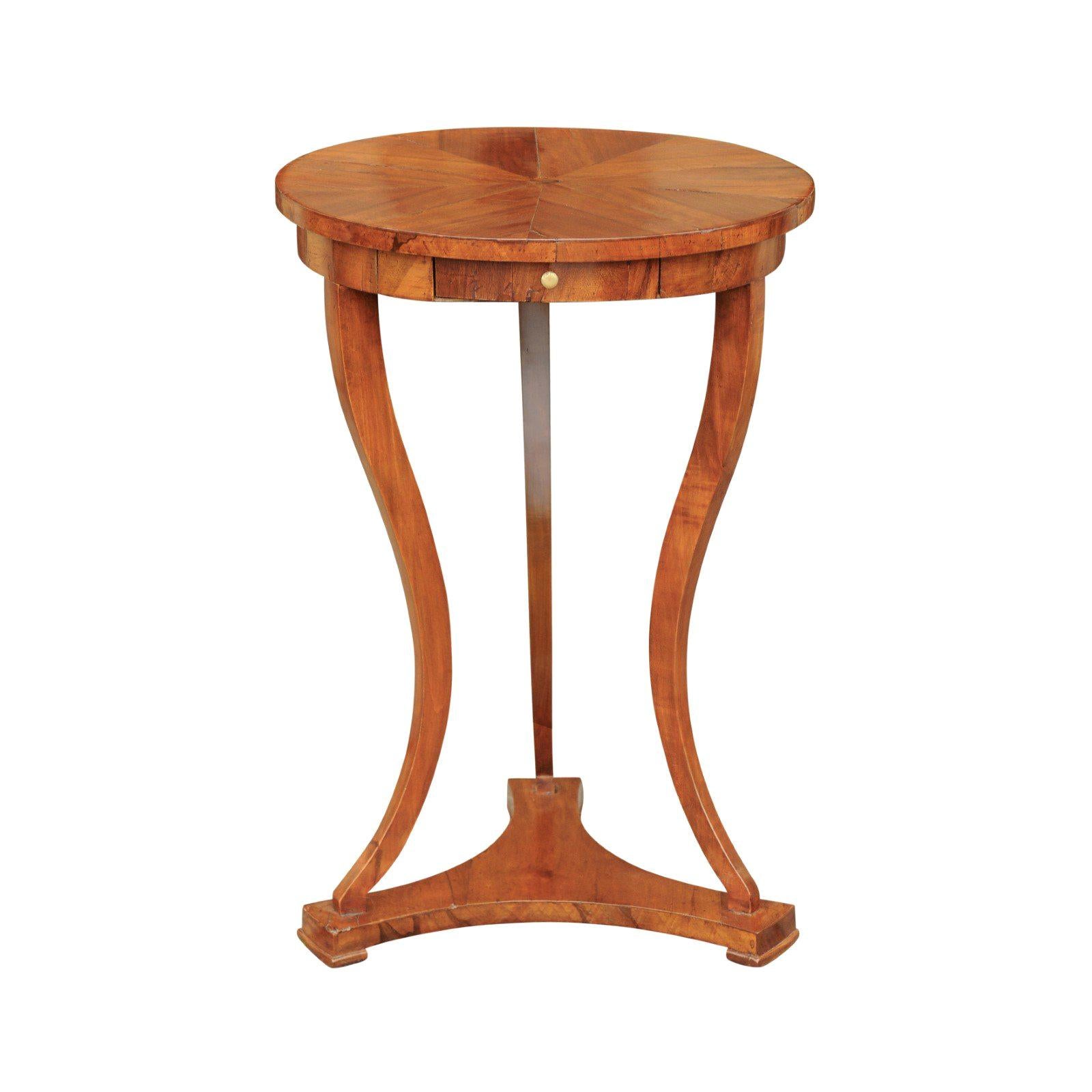 Austrian Biedermeier 1840s Guéridon Table with Radiating Veneer and Drawer