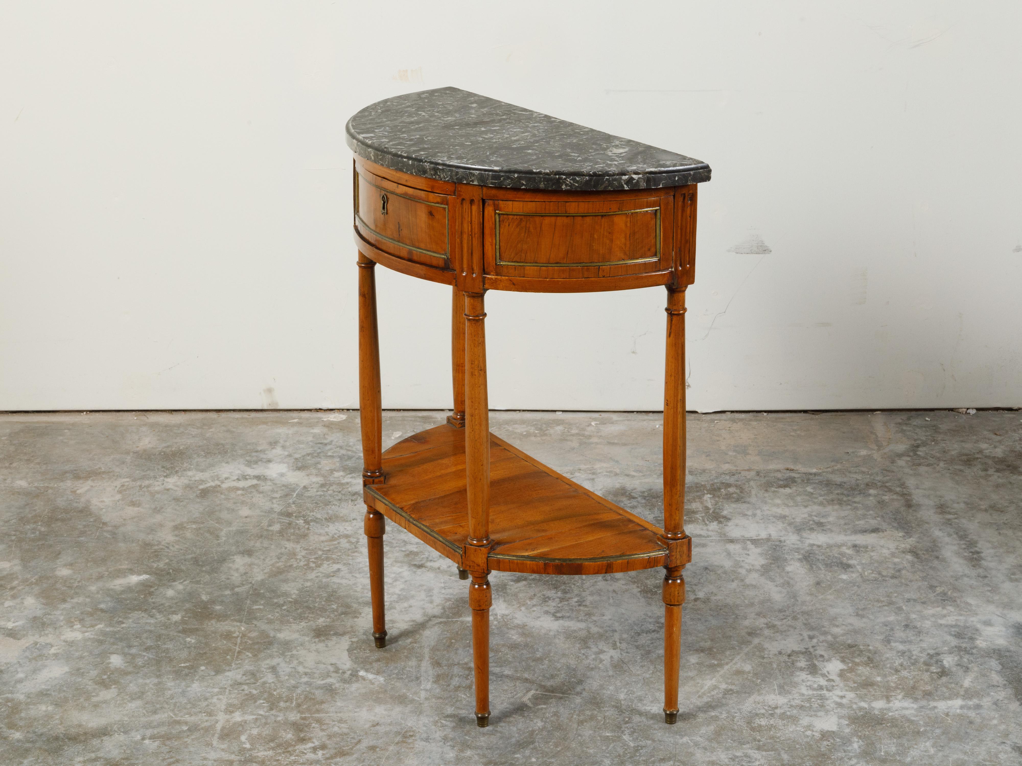 Austrian Biedermeier 1840s Walnut Demilune Console Table with Grey Marble Top In Good Condition In Atlanta, GA