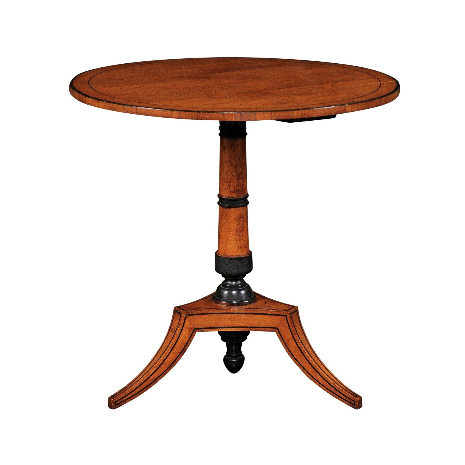 Austrian Biedermeier 1860s Walnut Pedestal Guéridon Table with Ebonized Accents