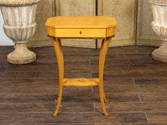 Austrian Biedermeier 19th Century Table with Octagonal Top and Divided Drawer