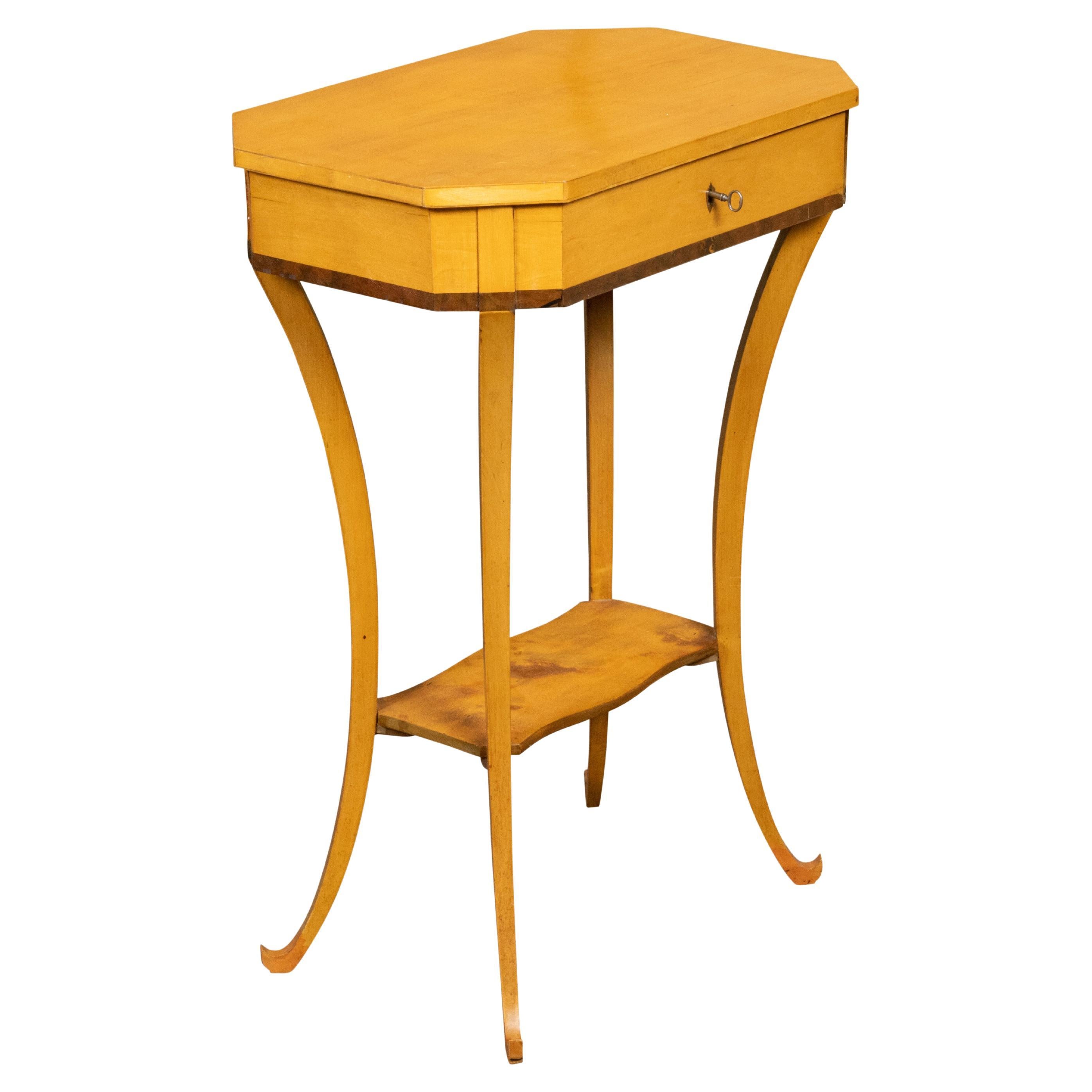 Austrian Biedermeier 19th Century Table with Octagonal Top and Divided Drawer For Sale