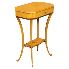 Austrian Biedermeier 19th Century Table with Octagonal Top and Divided Drawer