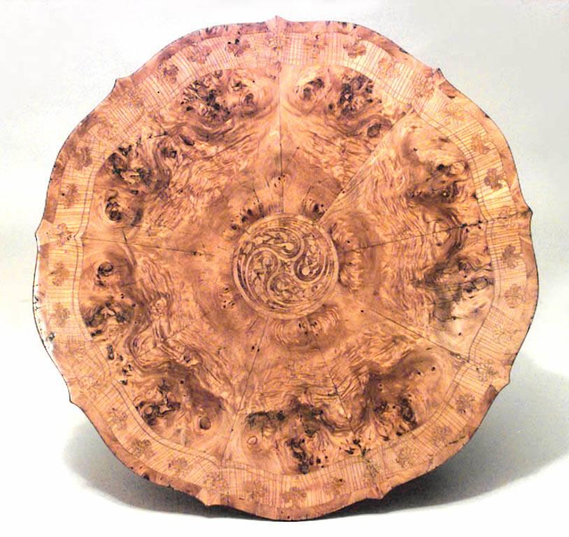 19th Century Austrian Biedermeier Burl Ash and Inlaid Round Table For Sale