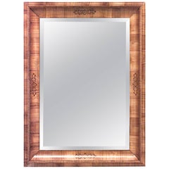 Espejo de pared austriaco Biedermeier de madera de cerezo con incrustaciones de nogal