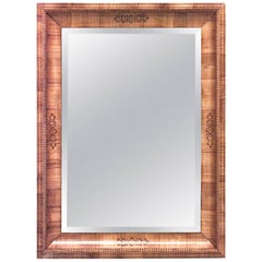 Austrian Biedermeier Cherrywood Wall Mirror with Walnut Inlaid Trim 