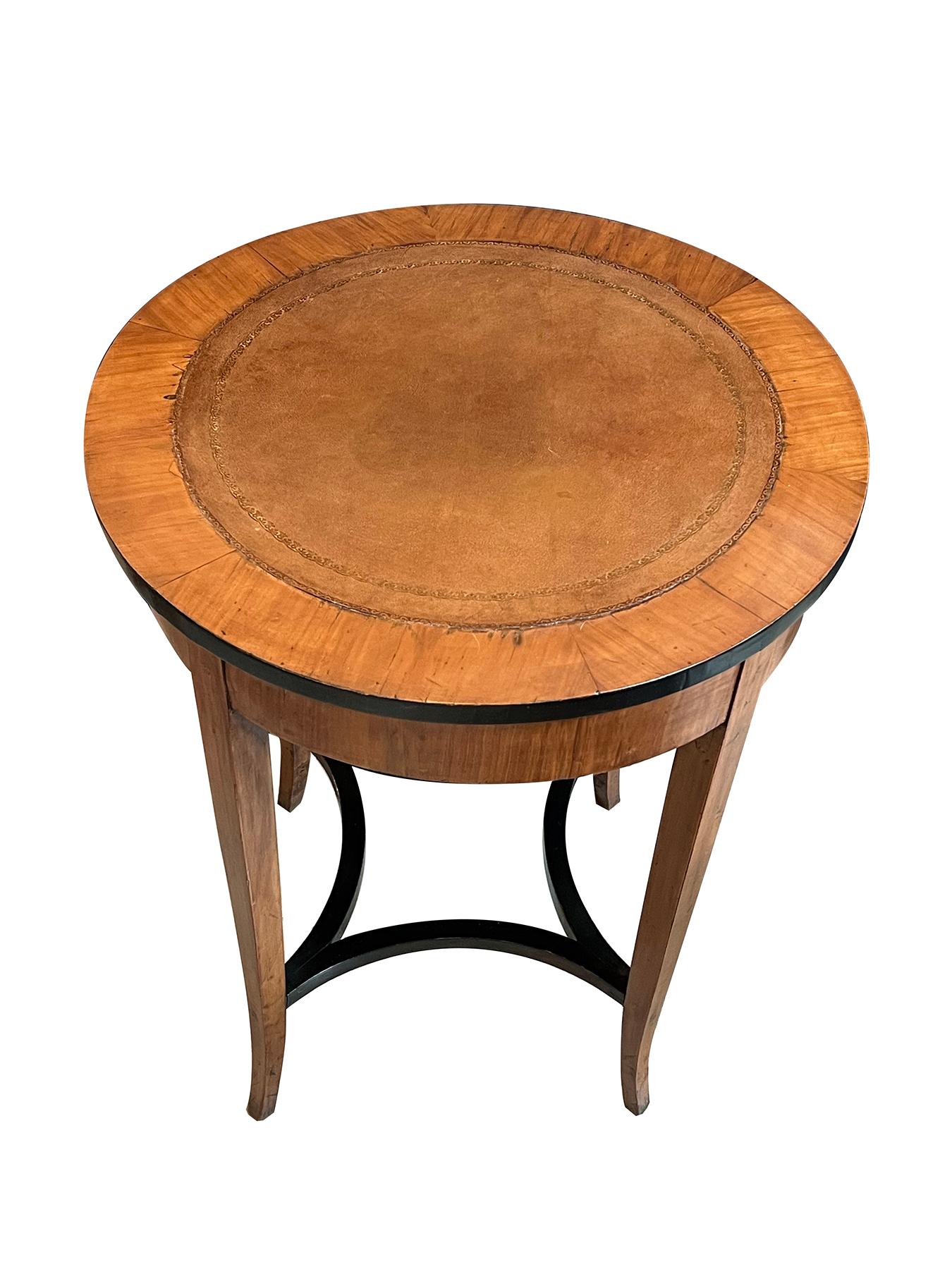 Cherry Austrian Biedermeier Circular Work Table with Ebonized Highlights For Sale