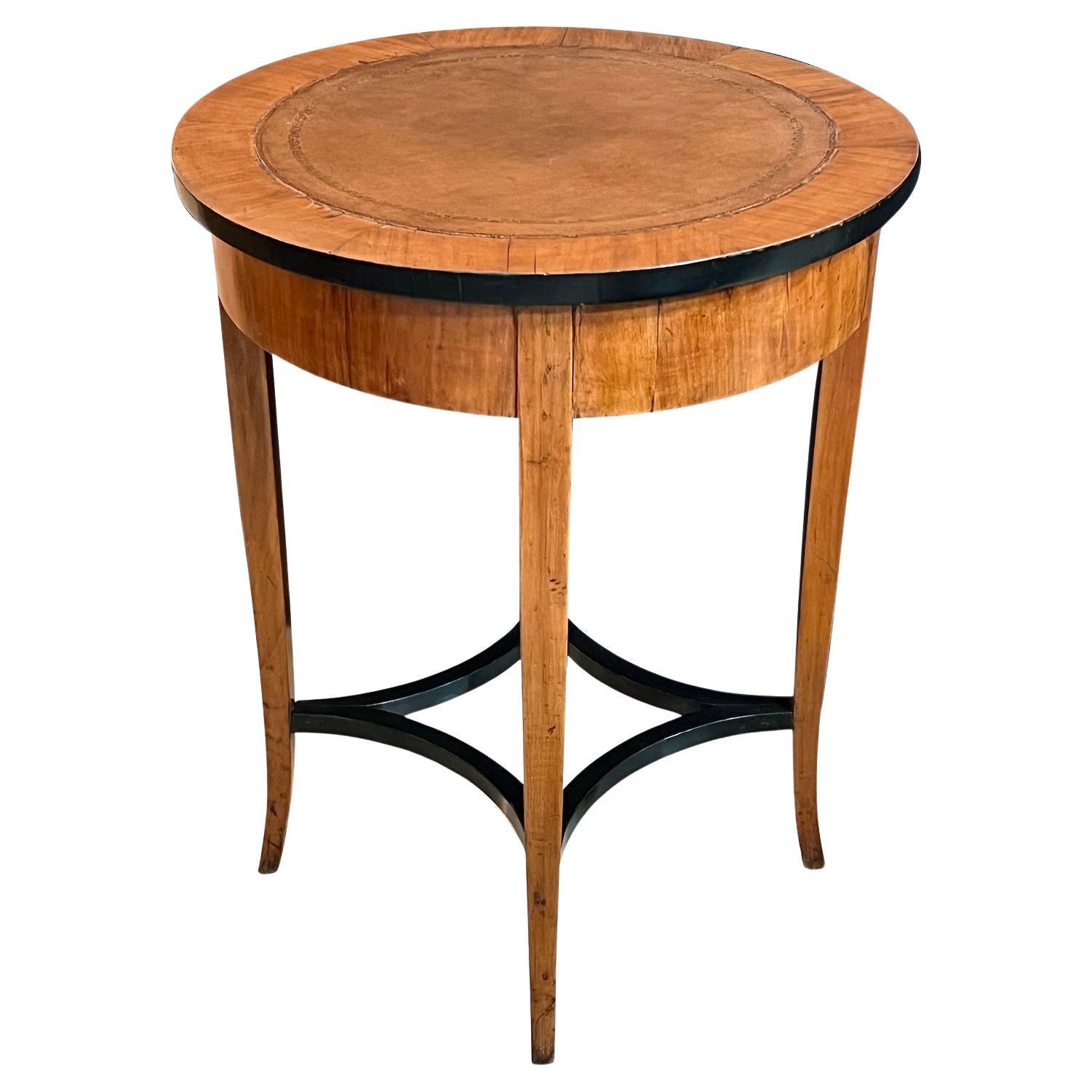 Austrian Biedermeier Circular Work Table with Ebonized Highlights For Sale