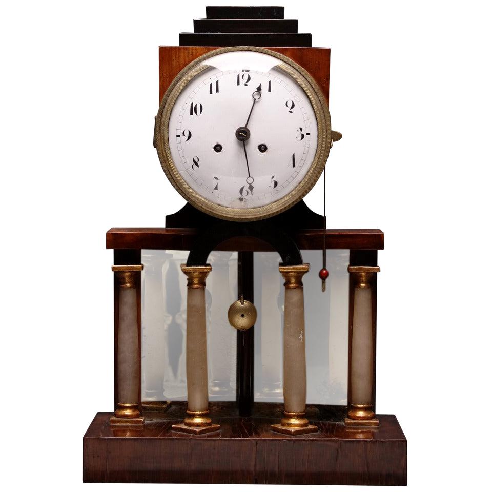 Austrian Biedermeier Clock, Alabaster Columns, Chimes For Sale