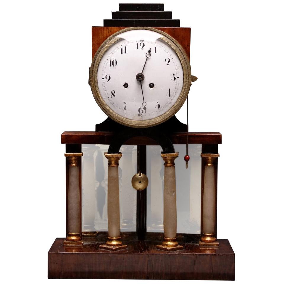 Austrian Biedermeier Clock, Alabaster Columns, Chimes