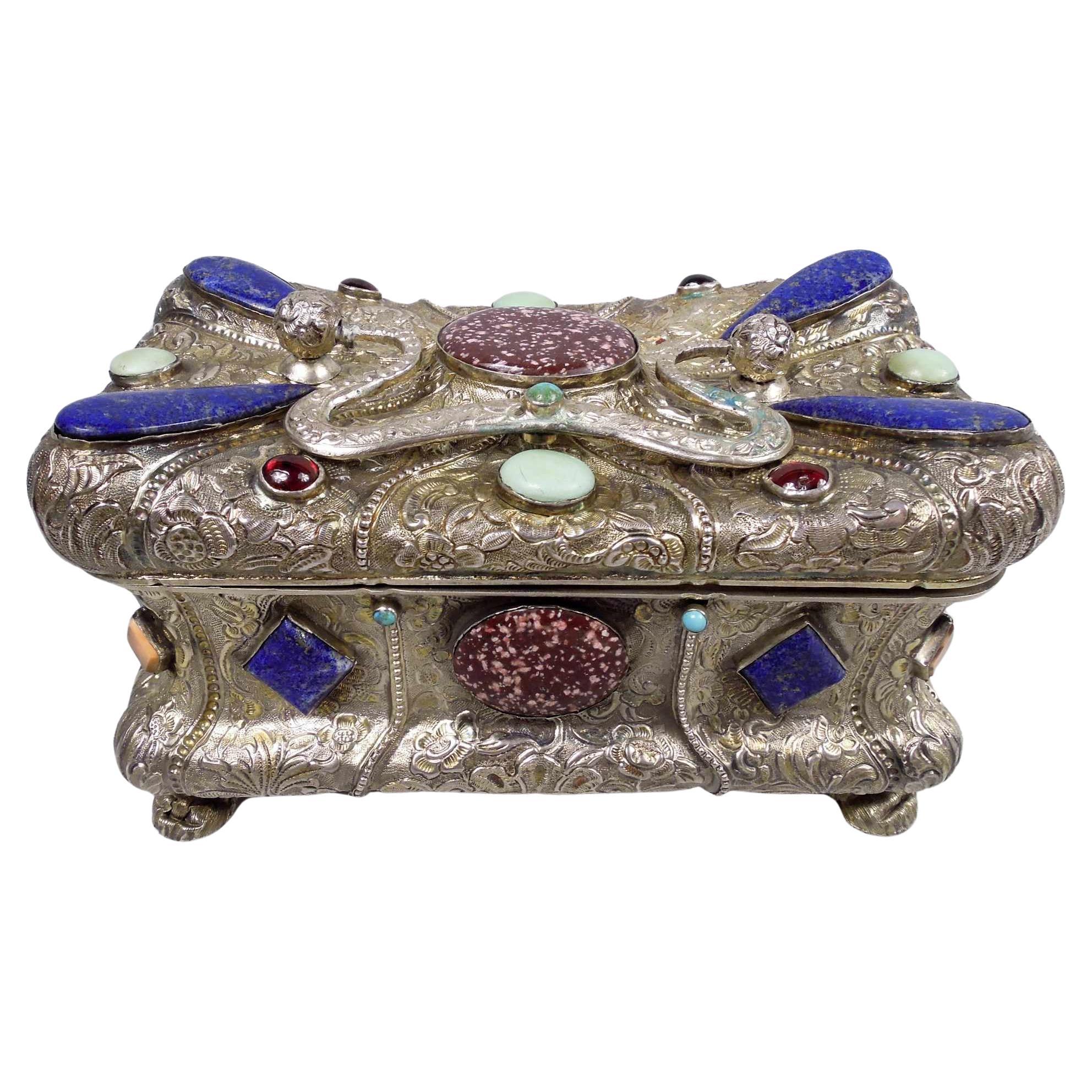 Austrian Biedermeier Jeweled Silver Gilt Casket with Cameos, 1846 For Sale