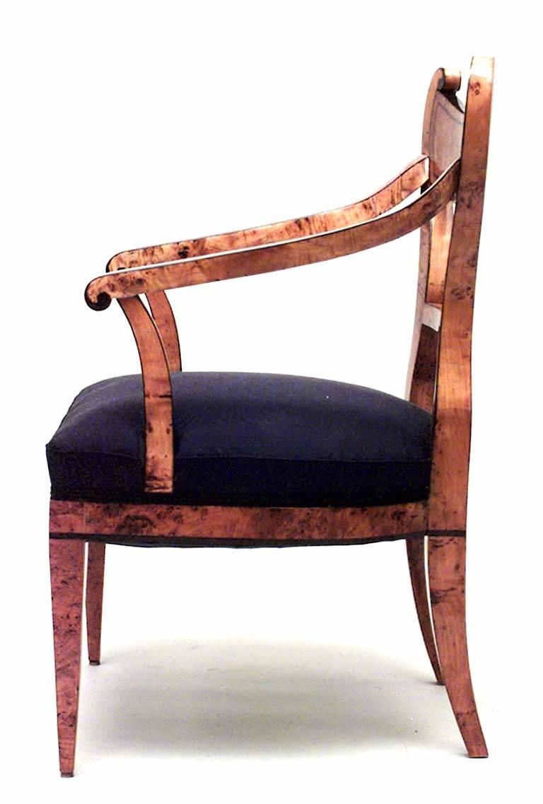 Austrian Biedermeier Birch Arm Chair In Good Condition For Sale In New York, NY