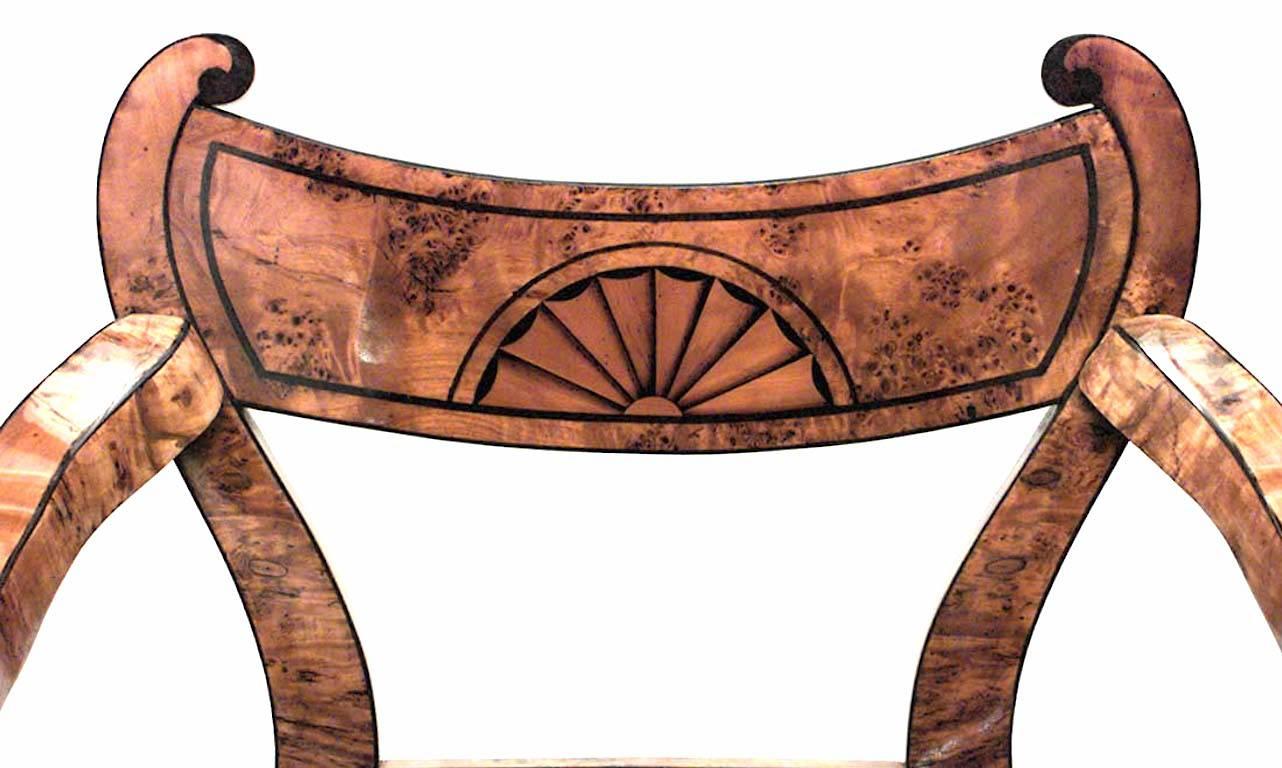19th Century Austrian Biedermeier Birch Arm Chair For Sale