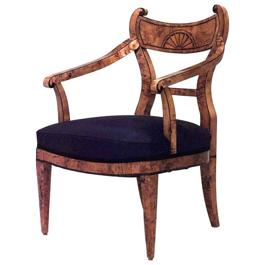 Austrian Biedermeier Birch Arm Chair For Sale