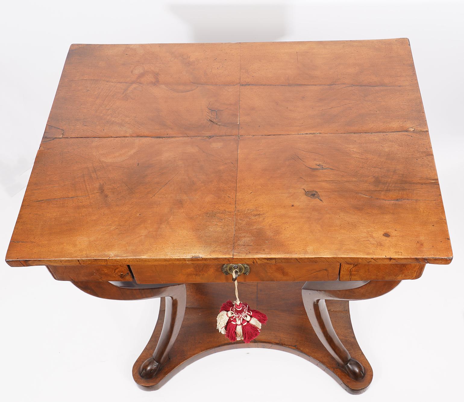 Austrian Biedermeier One Drawer Walnut Sewing Table on Animal Style Carved Legs 8