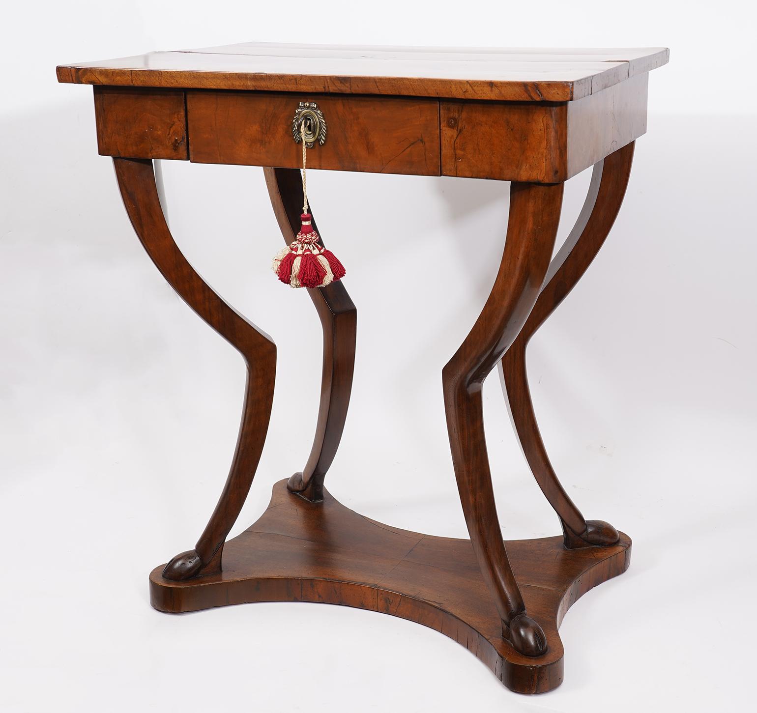 Austrian Biedermeier One Drawer Walnut Sewing Table on Animal Style Carved Legs 3