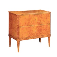 Austrian Biedermeier Period 1820s Burled Walnut Commode with Cross-Banded Motifs