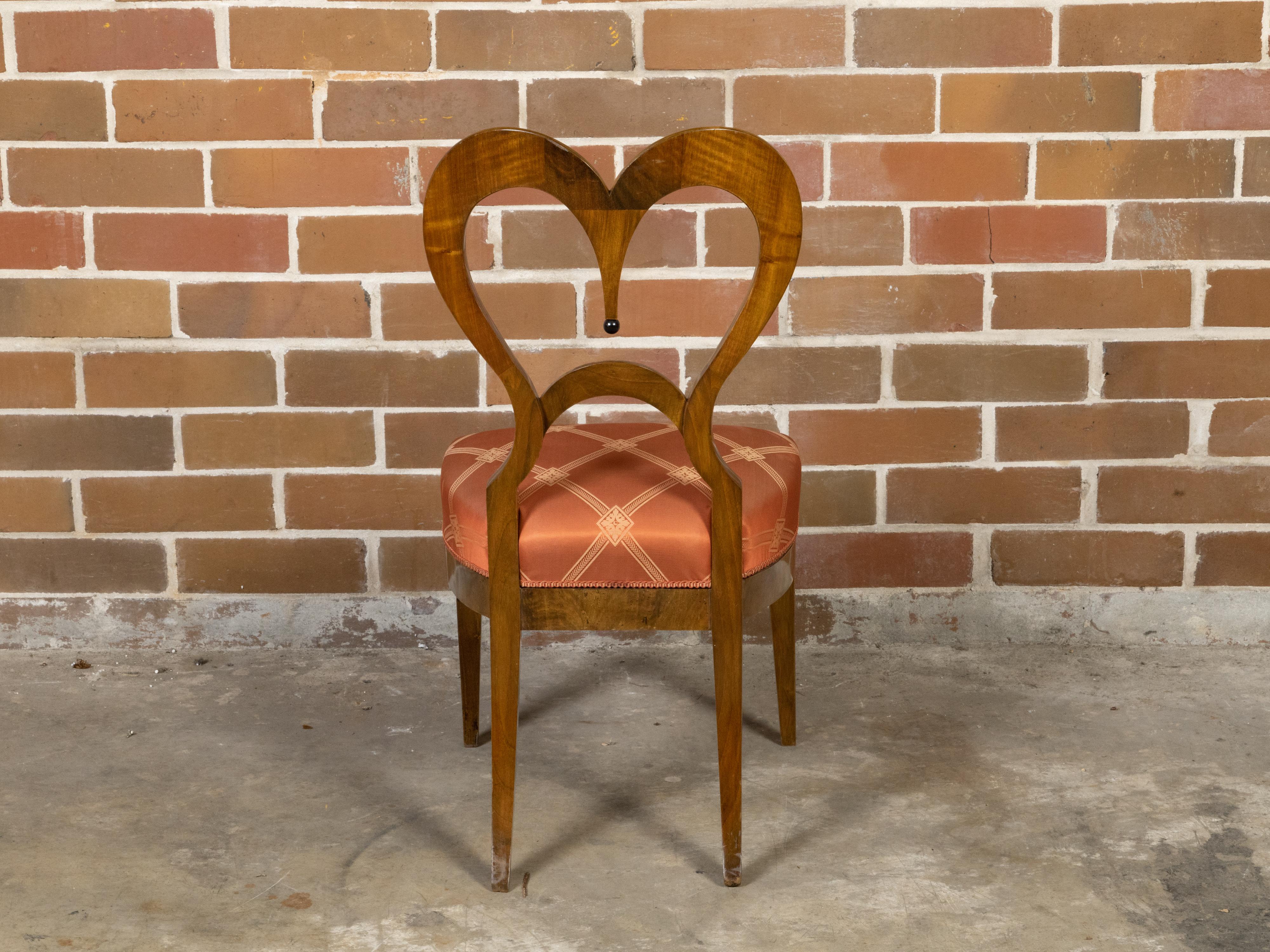 19th Century Austrian Biedermeier Period 1840s Walnut Chair with Heart-Shaped Back For Sale