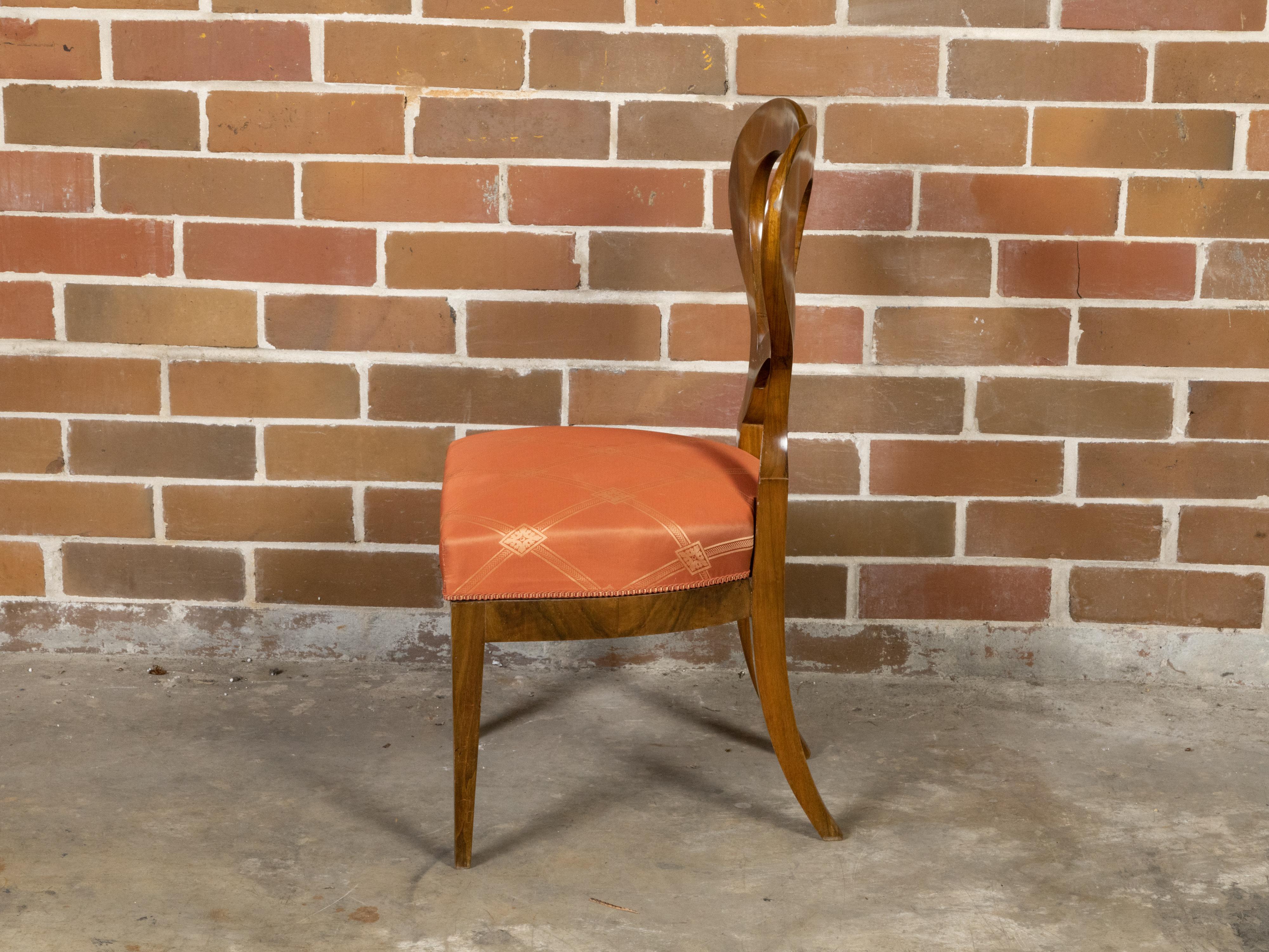 Upholstery Austrian Biedermeier Period 1840s Walnut Chair with Heart-Shaped Back For Sale