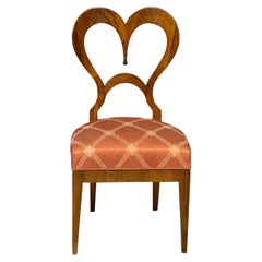 Austrian Biedermeier Period 1840s Walnut Chair with Heart-Shaped Back