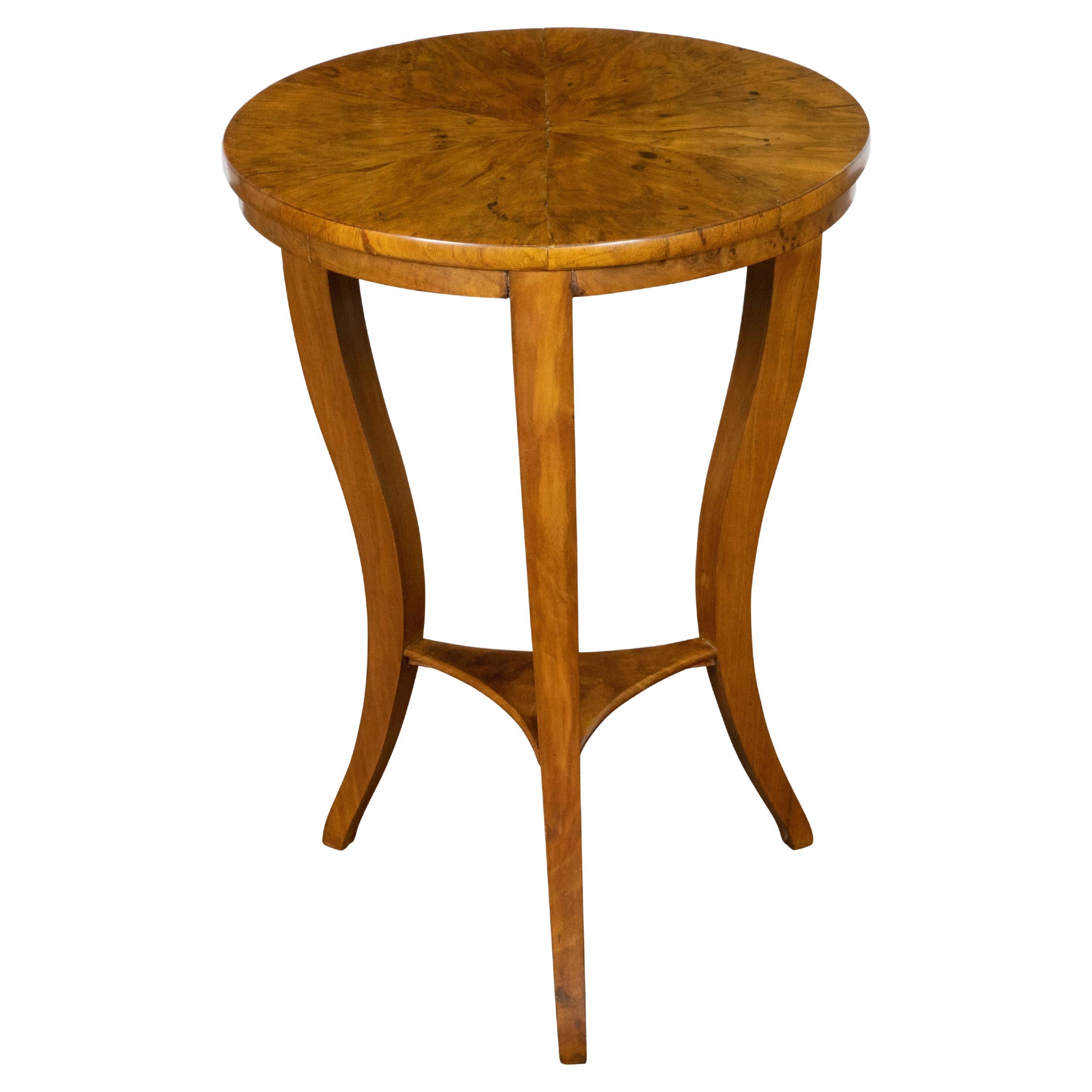 Austrian Biedermeier Period Walnut Side Table with Round Radiating Veneered Top For Sale