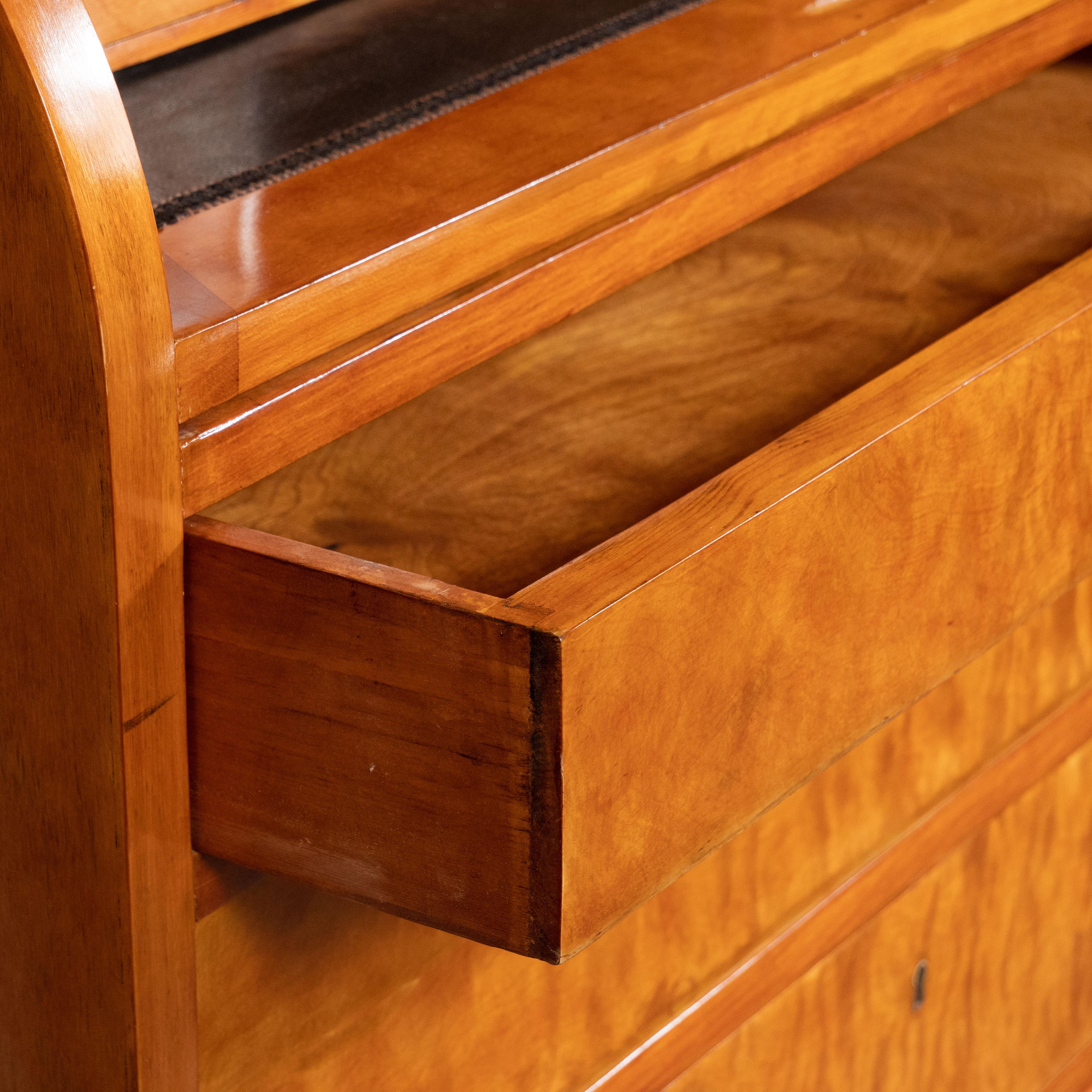 Austrian Biedermeier Roll Top Desk in Bird's-Eye Maple with Cabriolet Feet 7