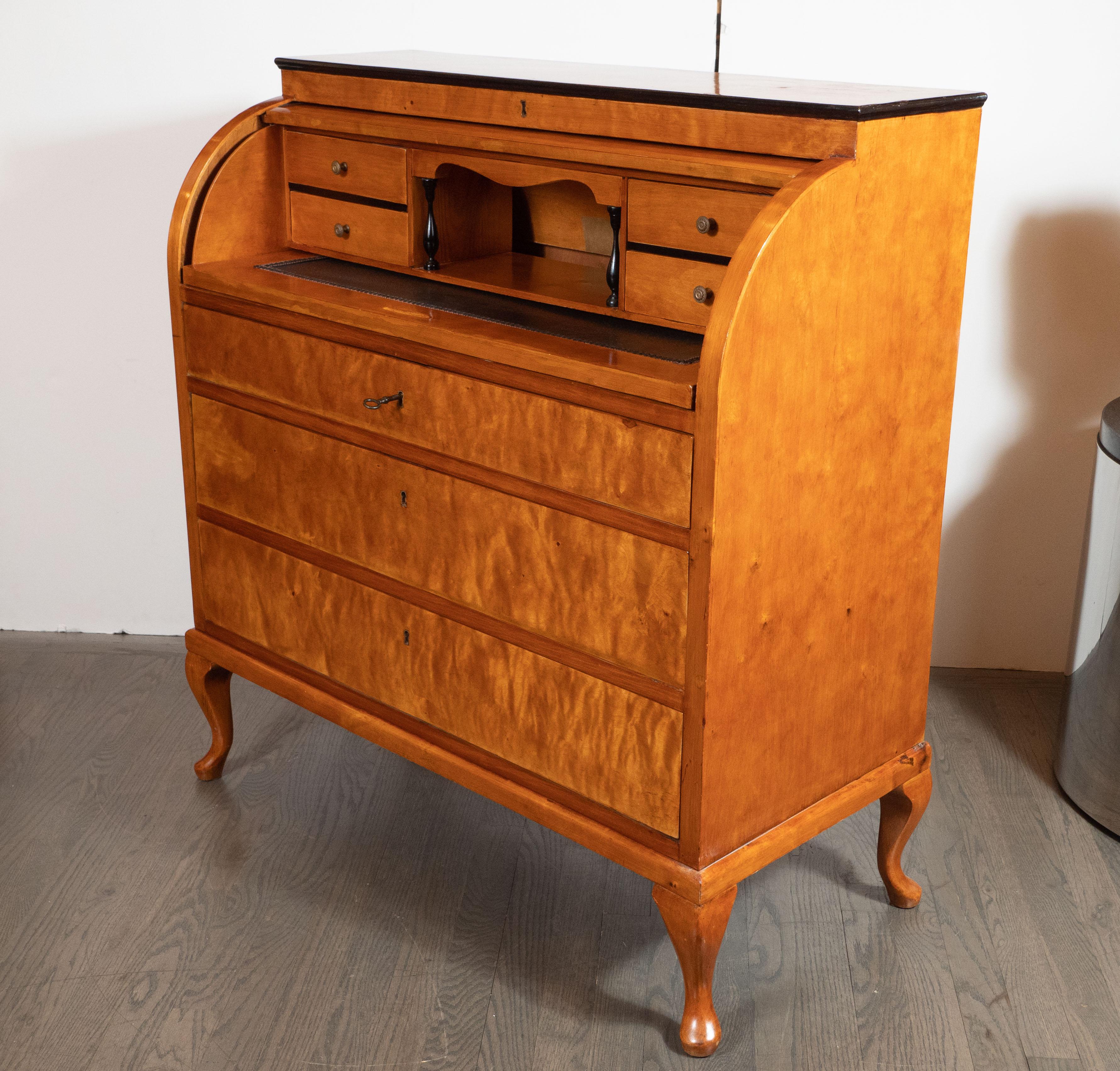 Austrian Biedermeier Roll Top Desk in Bird's-Eye Maple with Cabriolet Feet 8