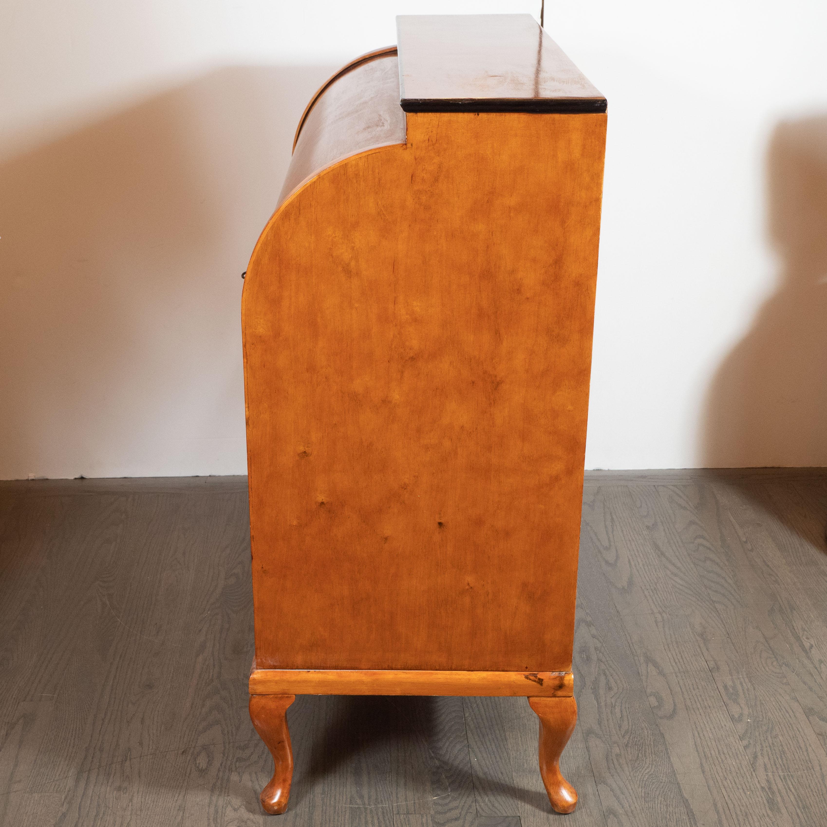 Austrian Biedermeier Roll Top Desk in Bird's-Eye Maple with Cabriolet Feet 9