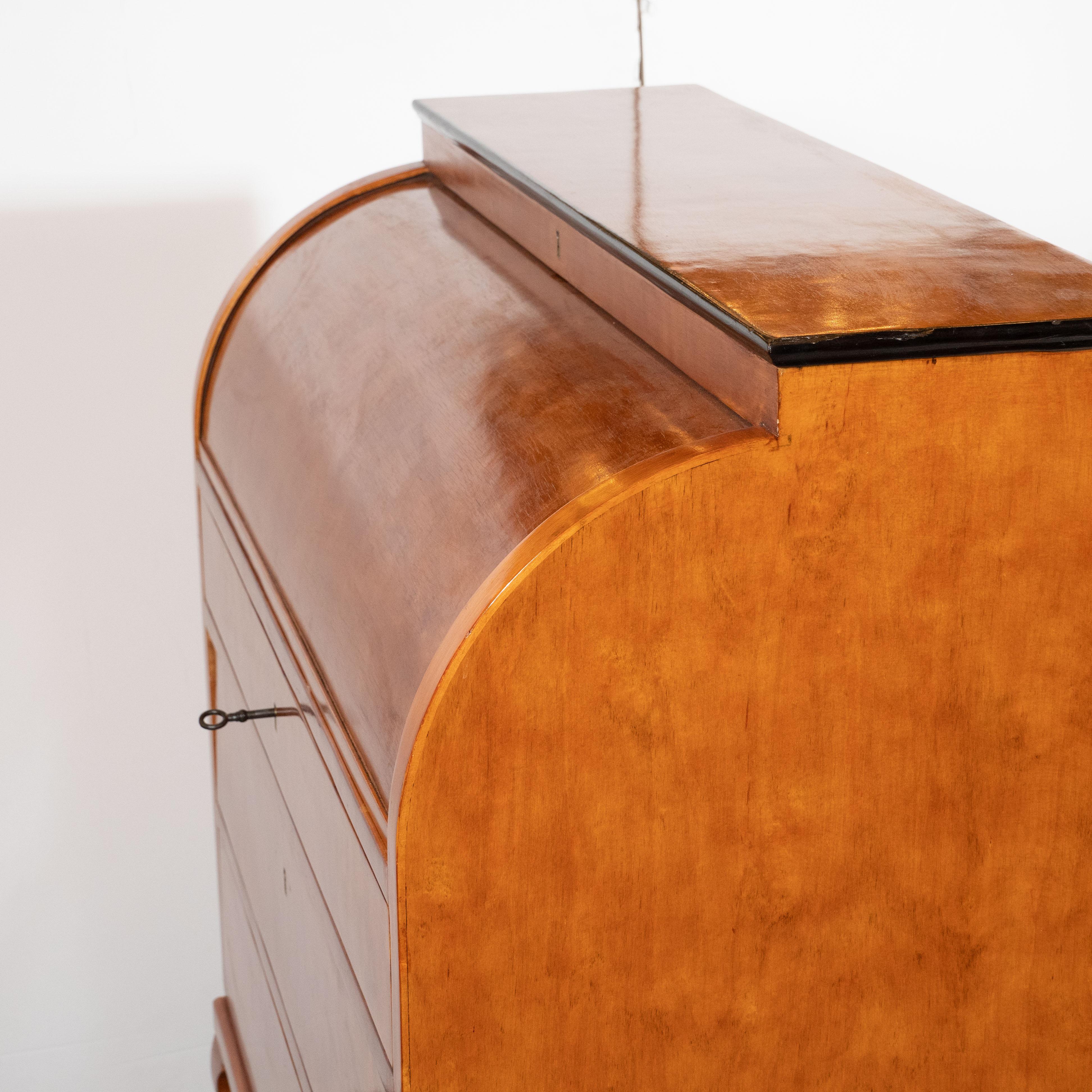 Austrian Biedermeier Roll Top Desk in Bird's-Eye Maple with Cabriolet Feet 11