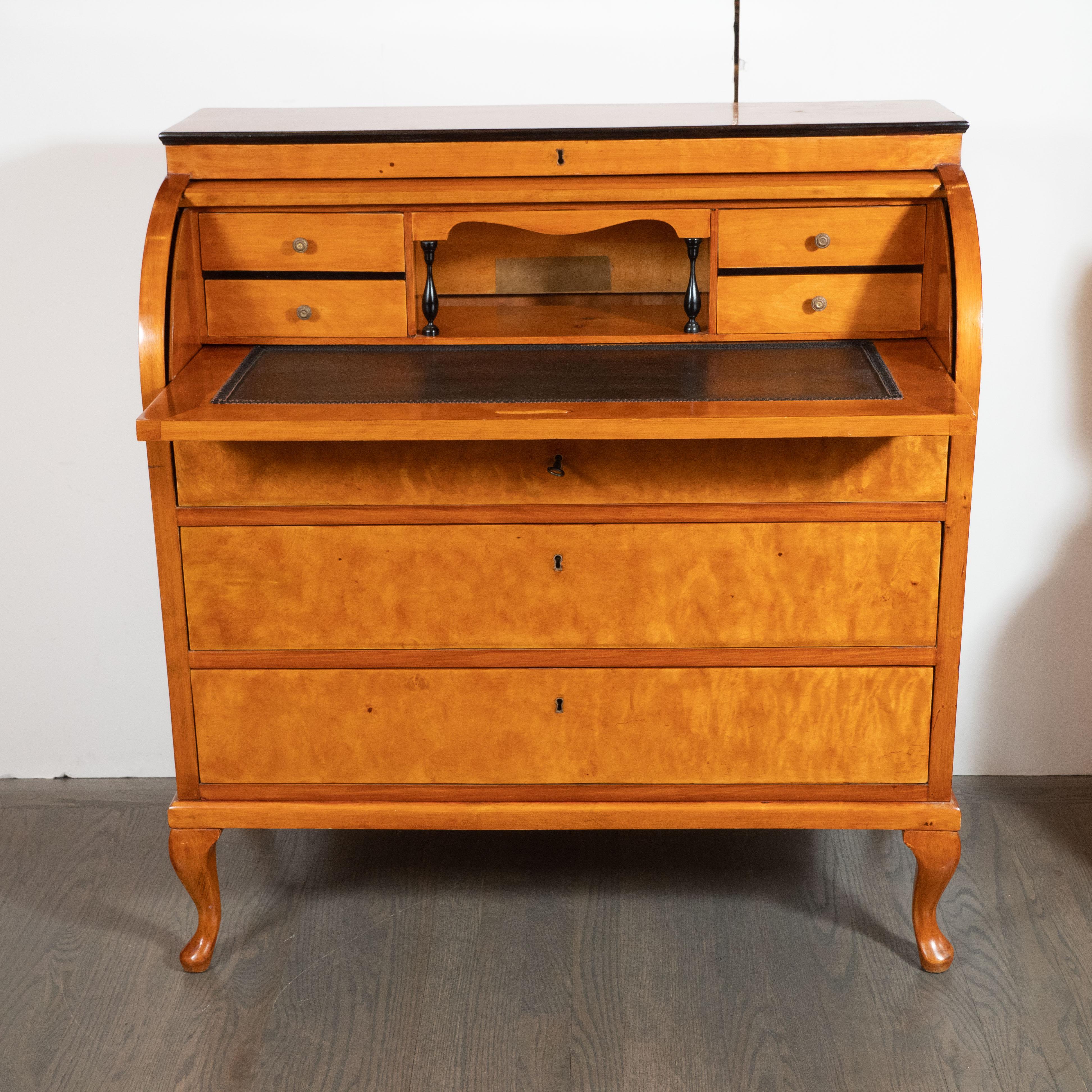 Austrian Biedermeier Roll Top Desk in Bird's-Eye Maple with Cabriolet Feet 4