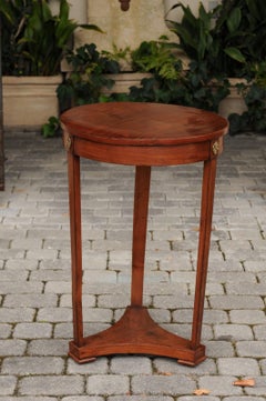Austrian Biedermeier Round Walnut Side Table with Bronze Rosettes, circa 1840