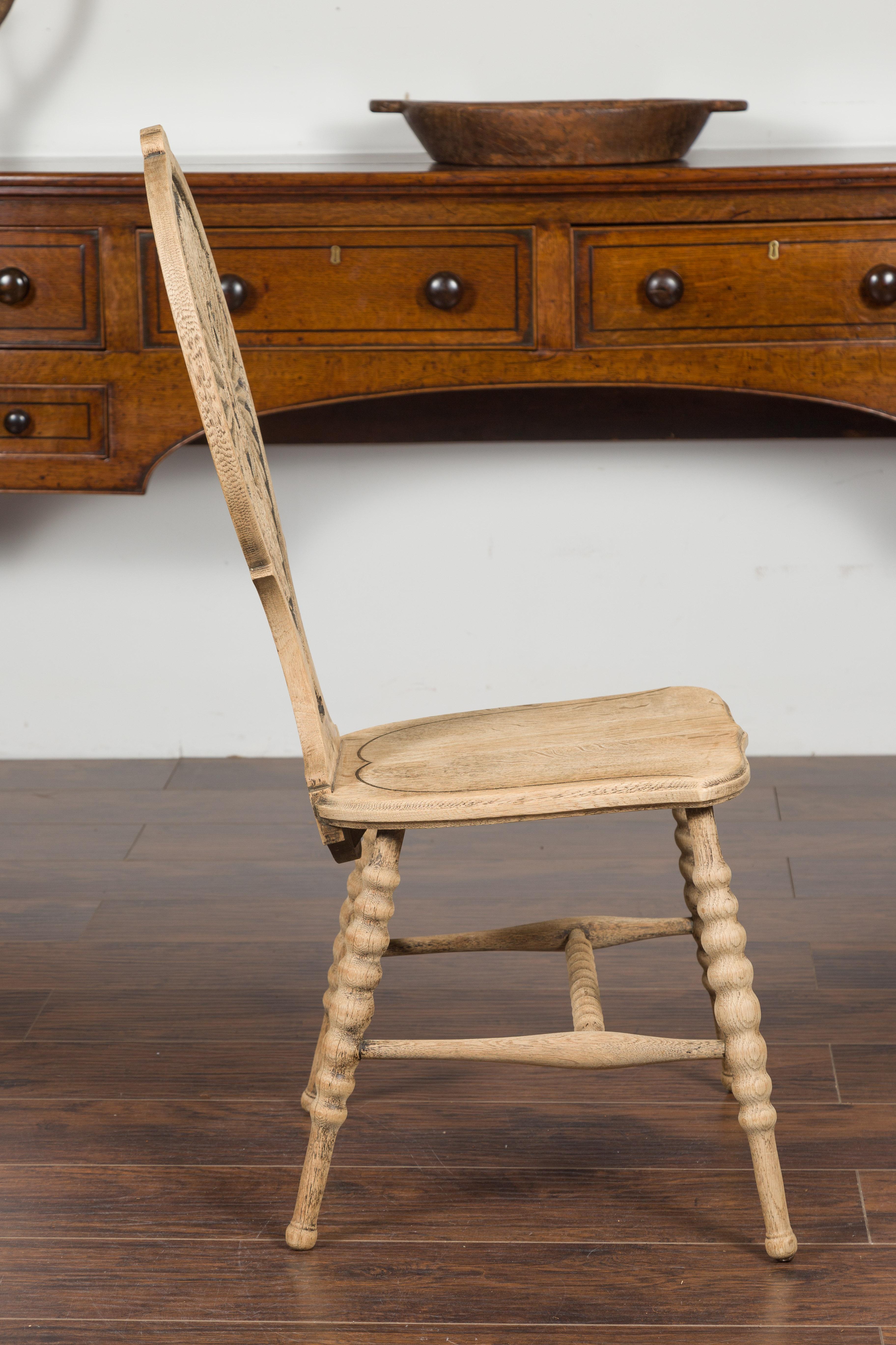 Austrian Biedermeier Style 1880s Bleached Chair with Bobbin Legs and Carved Back 5