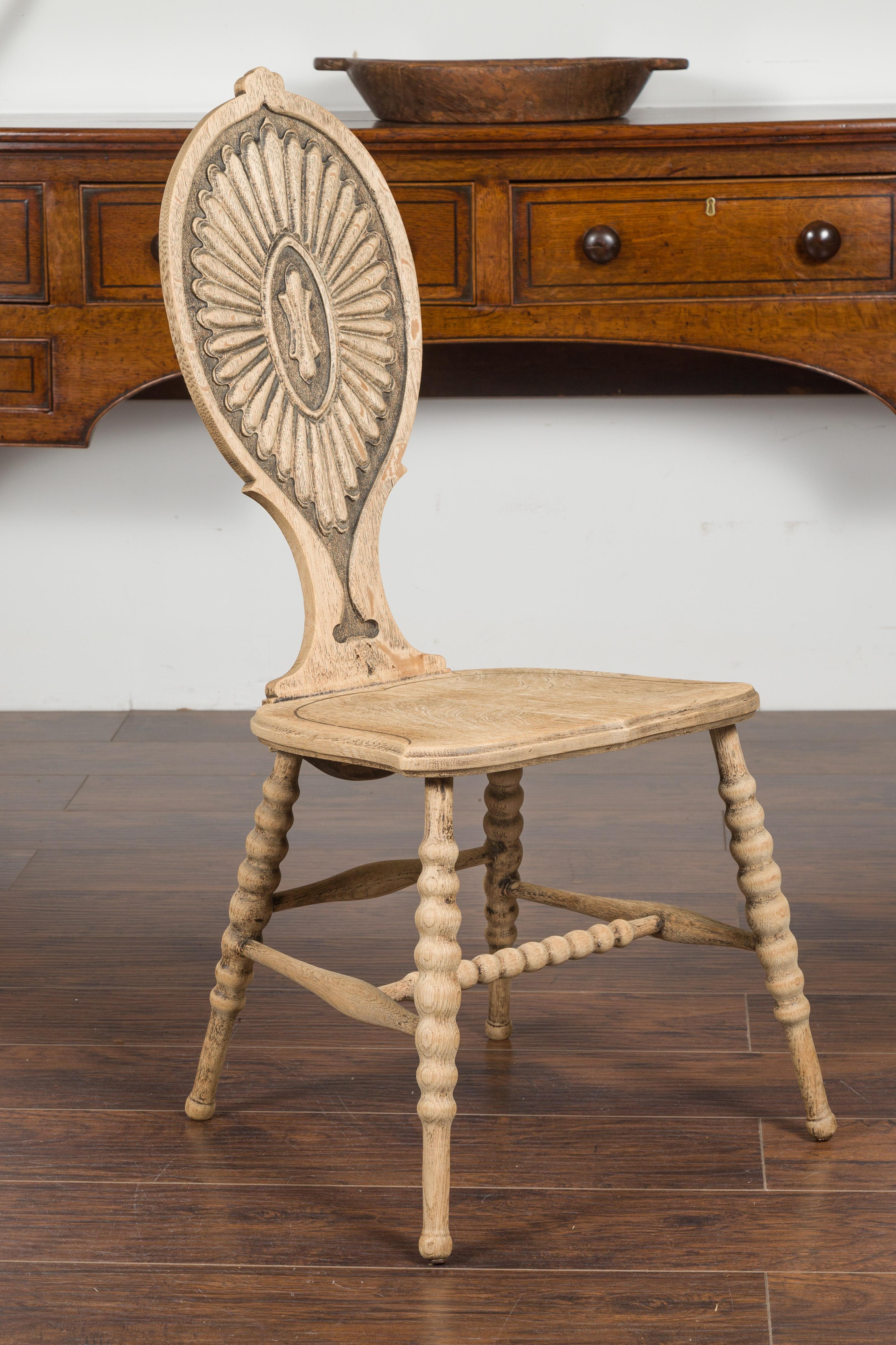 Austrian Biedermeier Style 1880s Bleached Chair with Bobbin Legs and Carved Back 4