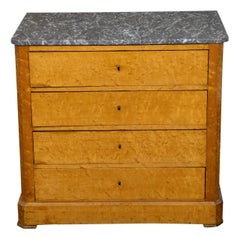 Austrian Biedermeier Style Burl Walnut Four-Drawer Commode with Grey Marble Top