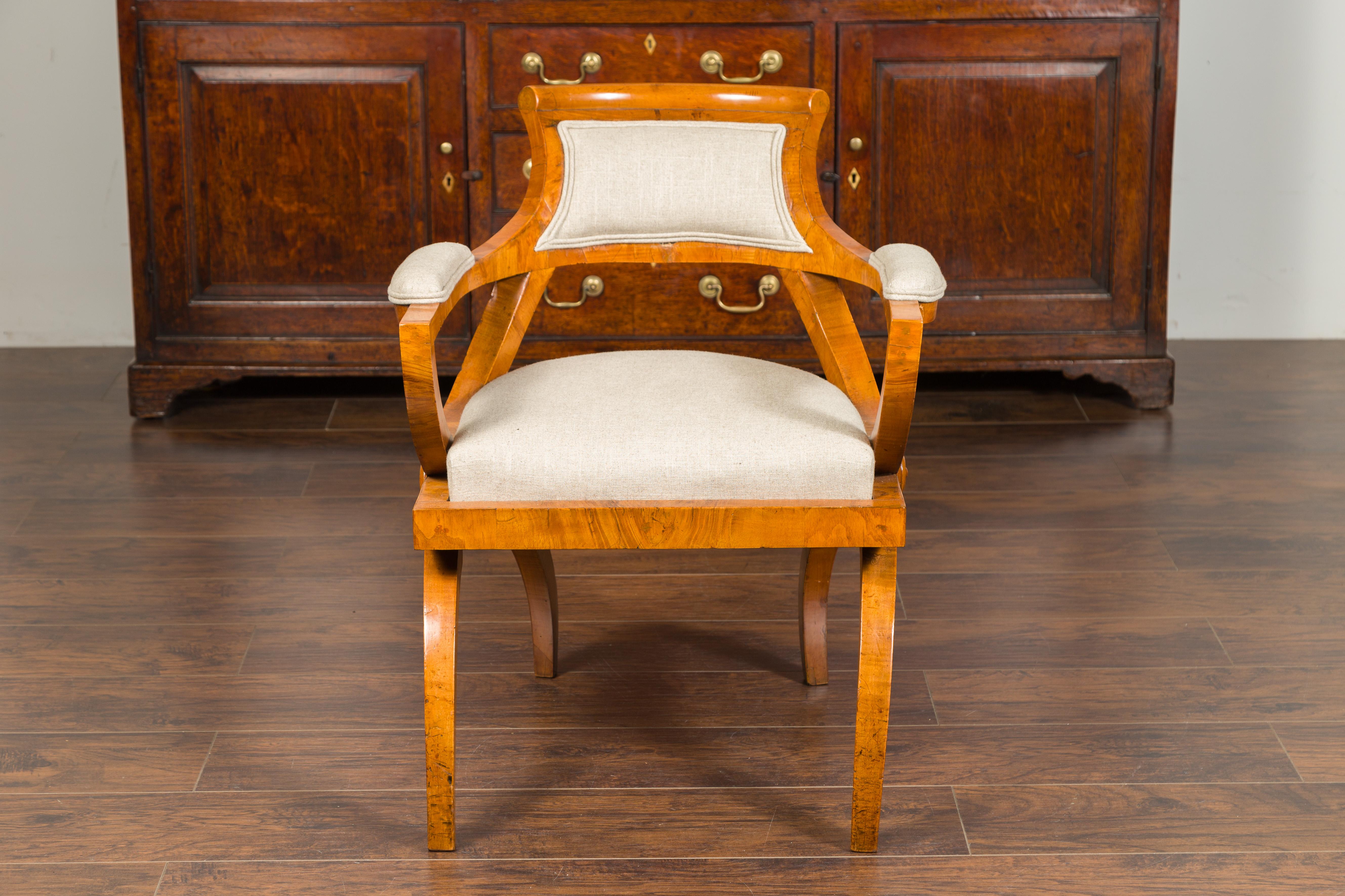 Veneer Austrian Biedermeier Style Walnut Armchair with New Upholstery, circa 1870