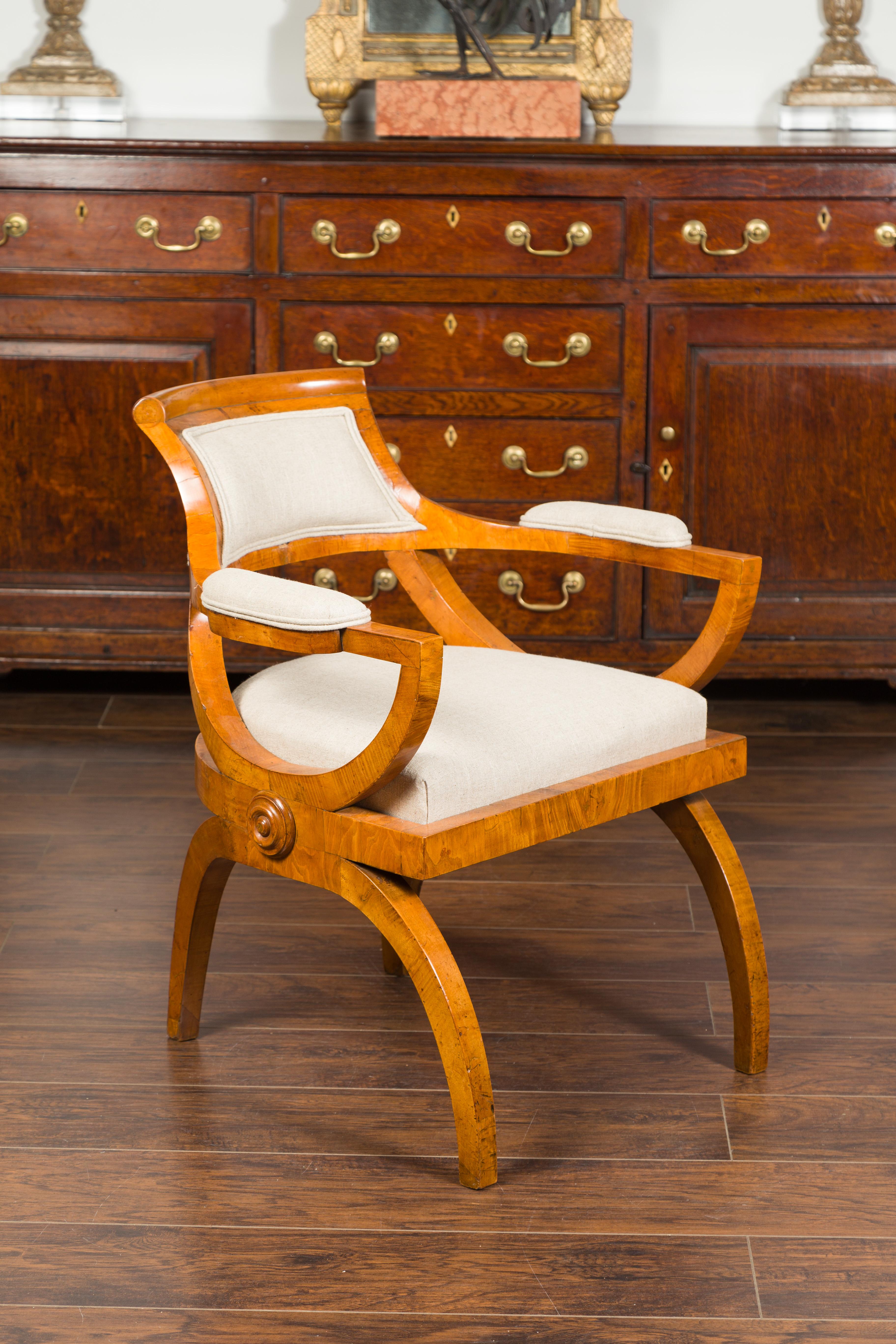 Austrian Biedermeier Style Walnut Armchair with New Upholstery, circa 1870 In Good Condition In Atlanta, GA