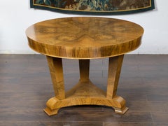 Austrian Biedermeier Walnut 1840s Table with Butterfly Veneer and Tripod Base