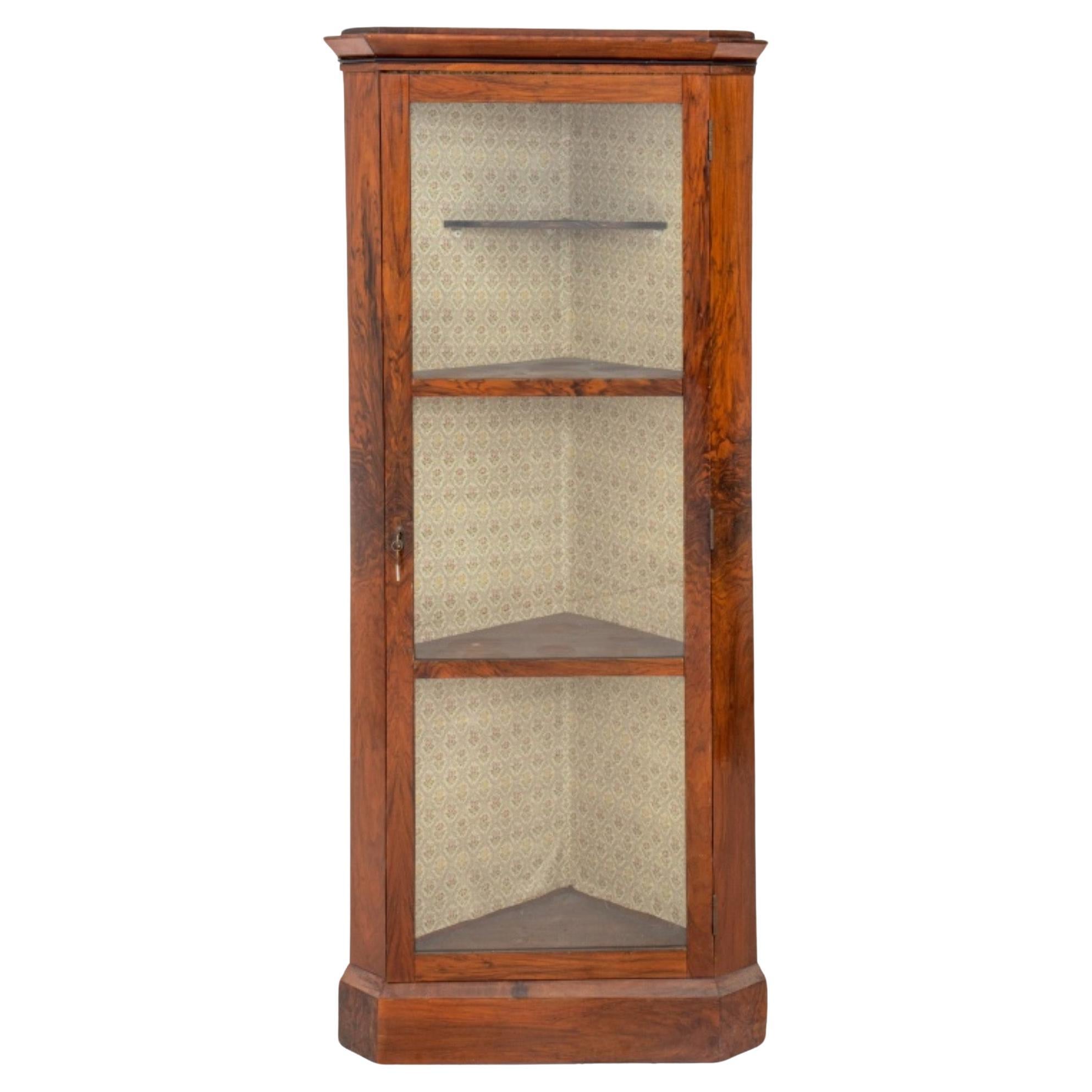 Austrian Biedermeier Walnut Corner Cabinet, 19 C For Sale
