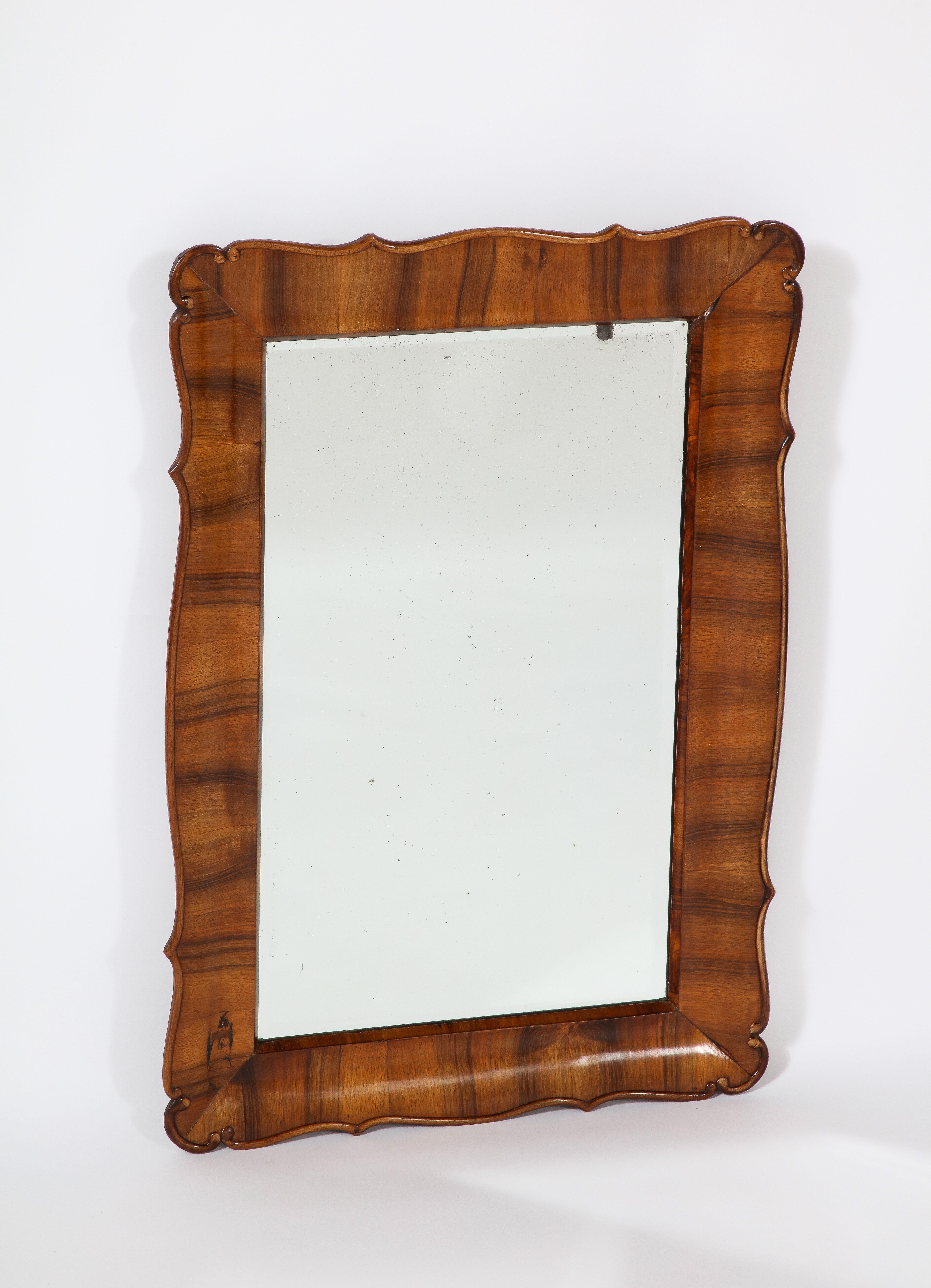 Austrian Biedermeier Walnut Hand-Carved Mirror, circa 1840 For Sale 1