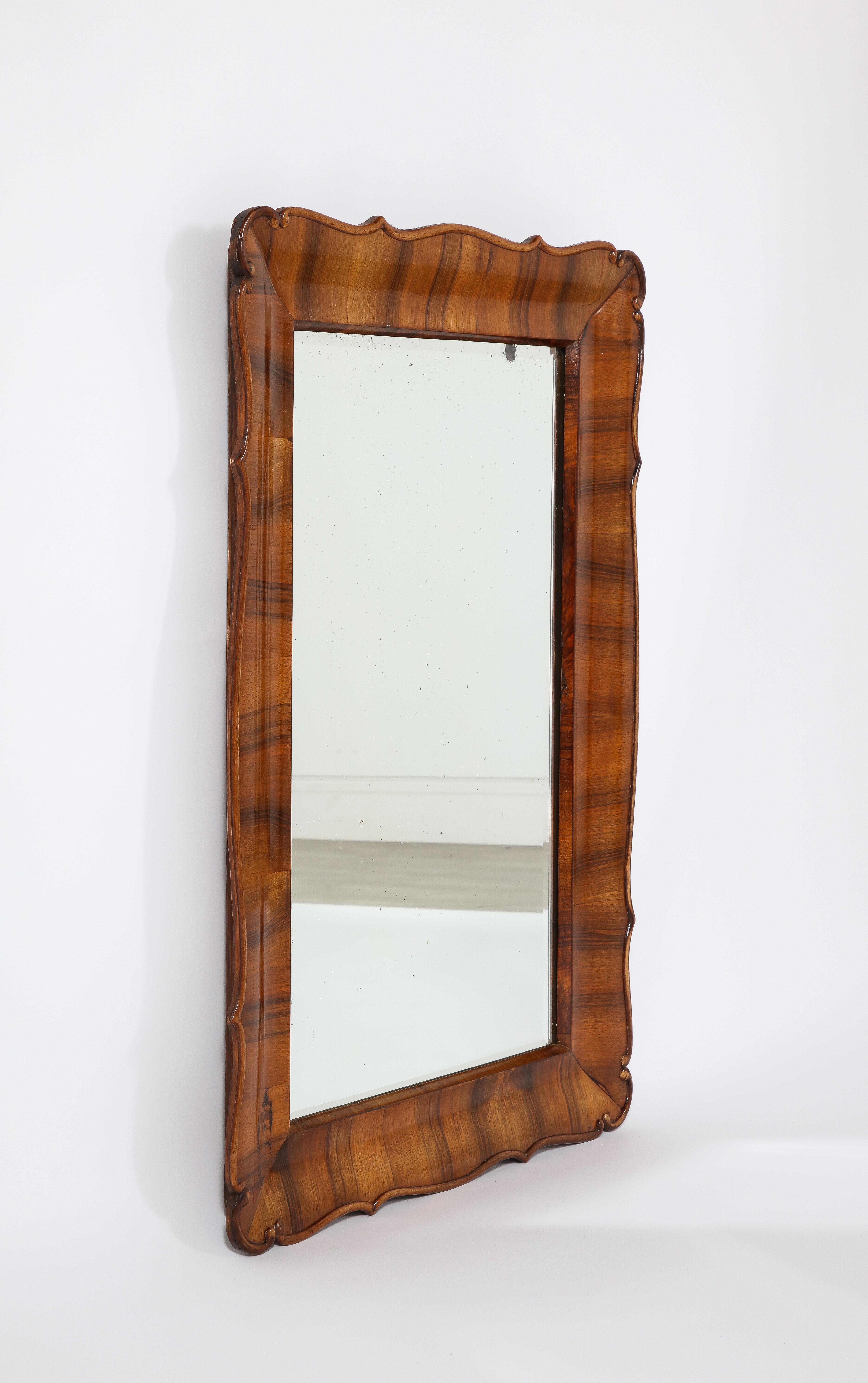 Austrian Biedermeier Walnut Hand-Carved Mirror, circa 1840 For Sale 2
