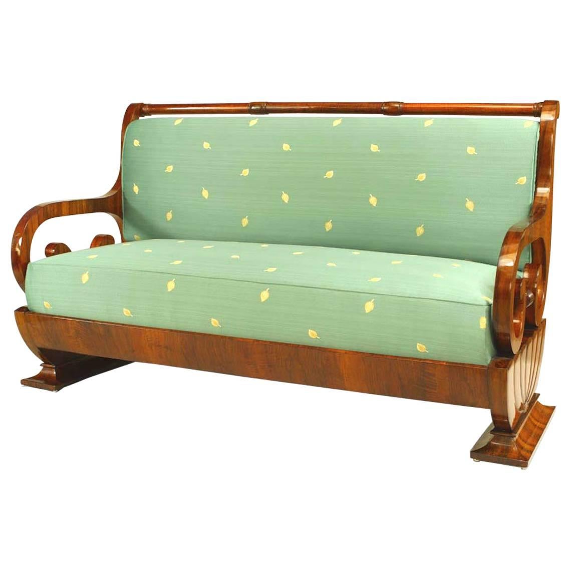 Austrian Biedermeier Walnut Green Settee