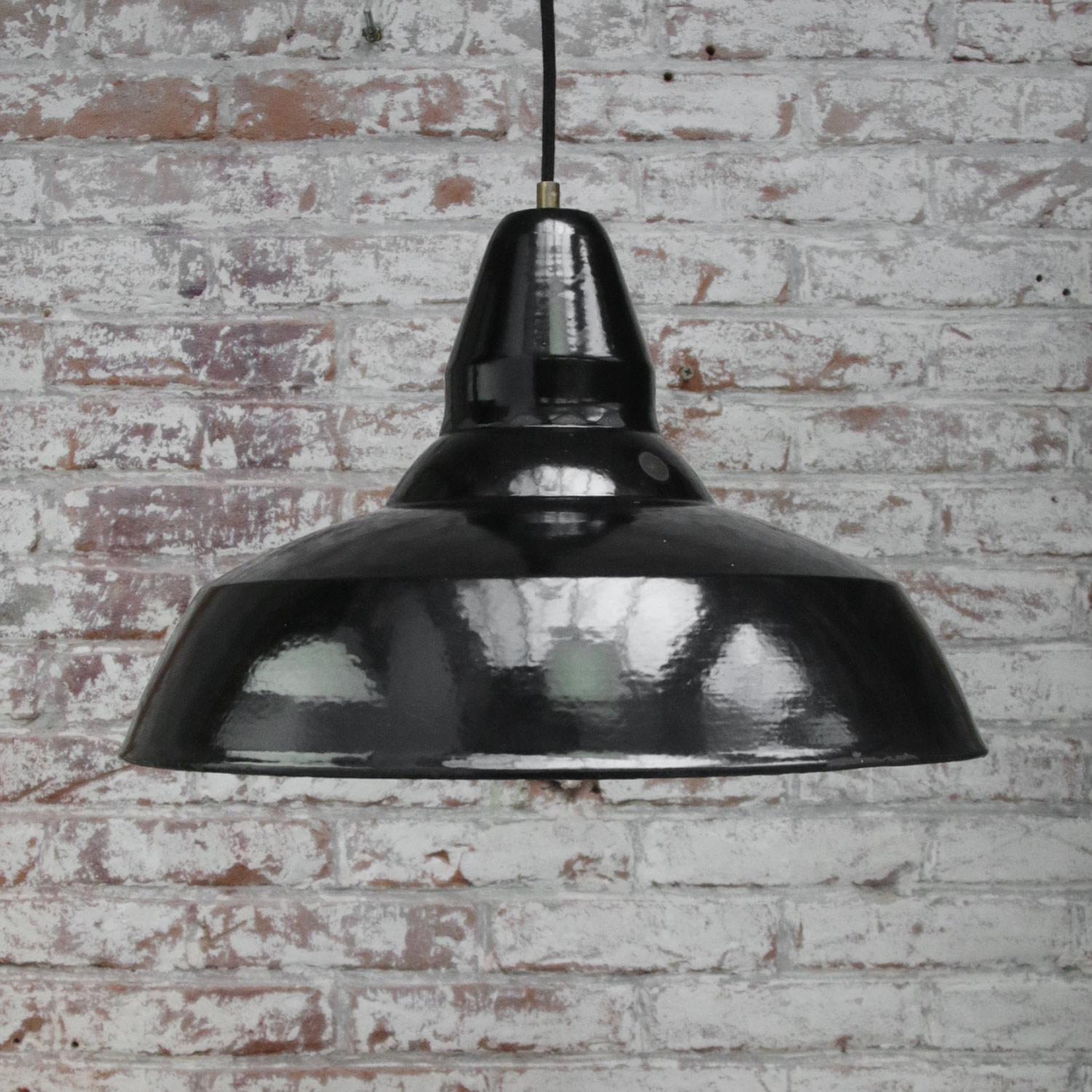 20th Century Austrian Black Enamel Vintage Industrial Pendant Light