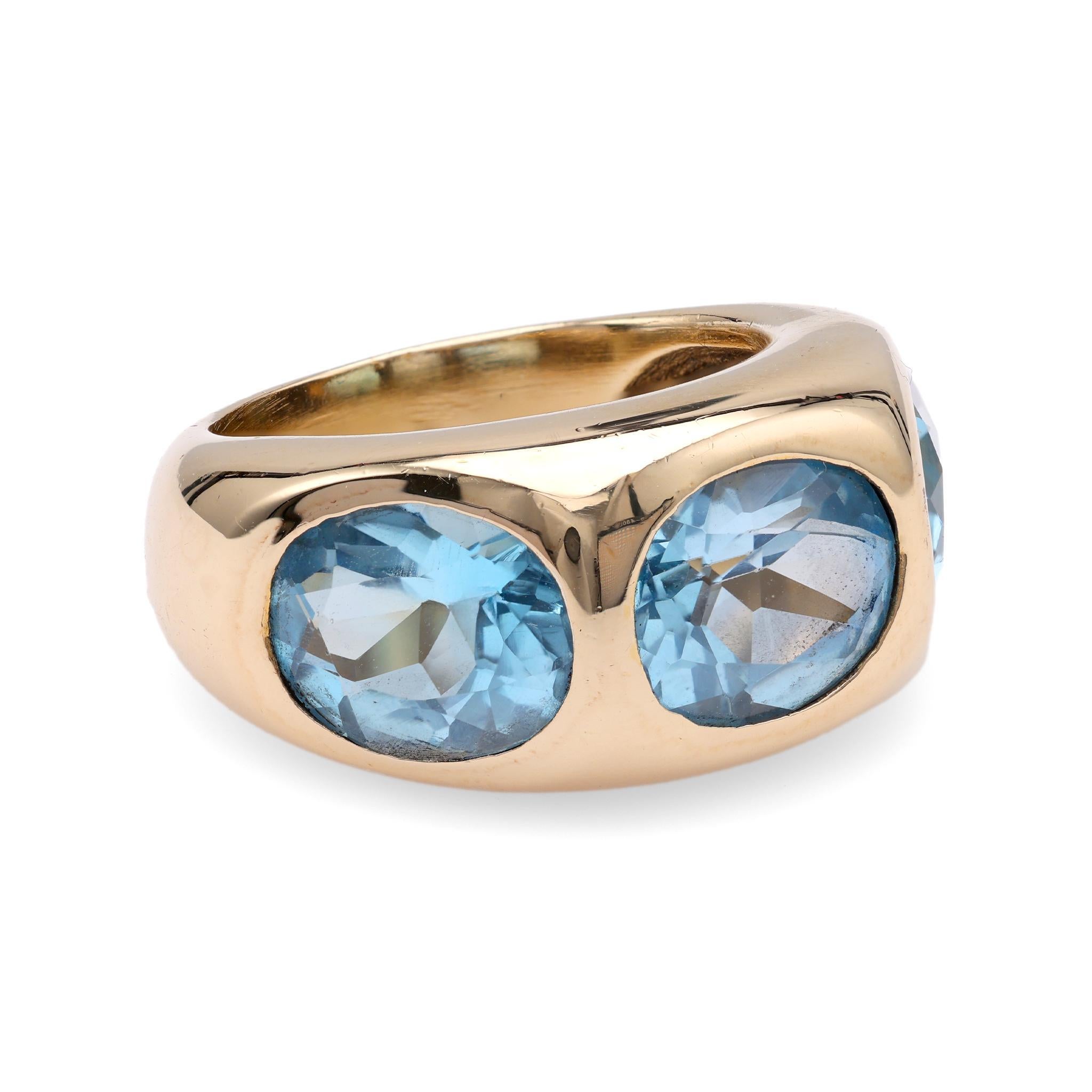 Oval Cut Austrian Blue Topaz Yellow Gold Ring For Sale