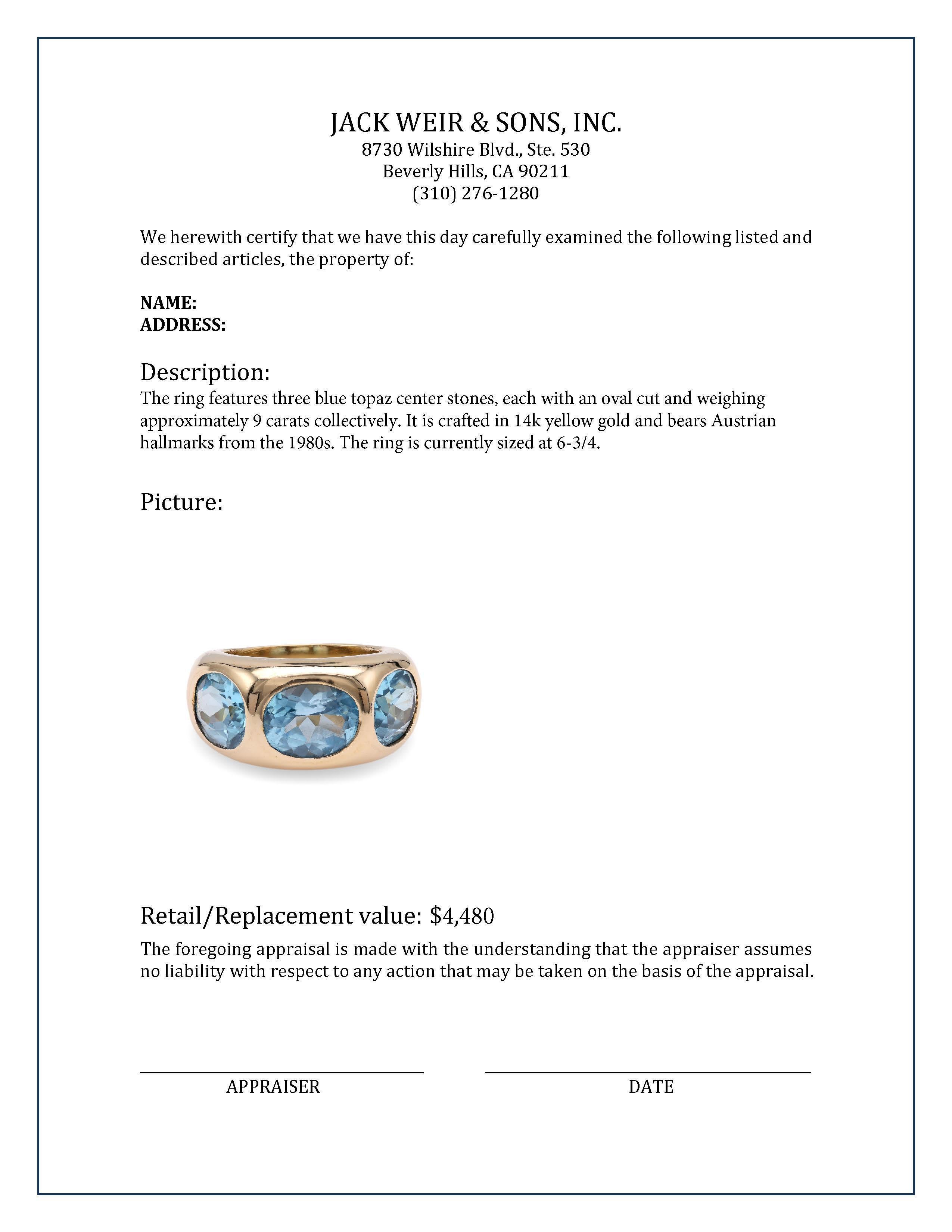 Women's or Men's Austrian Blue Topaz Yellow Gold Ring For Sale