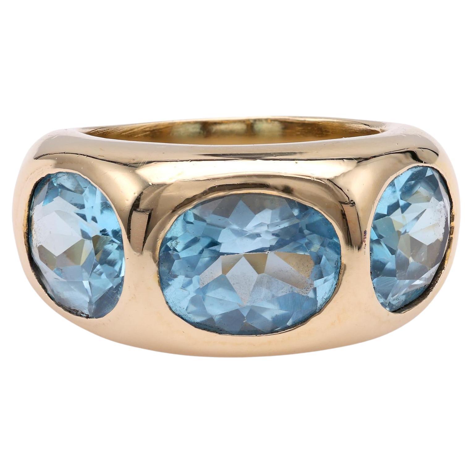Austrian Blue Topaz Yellow Gold Ring For Sale